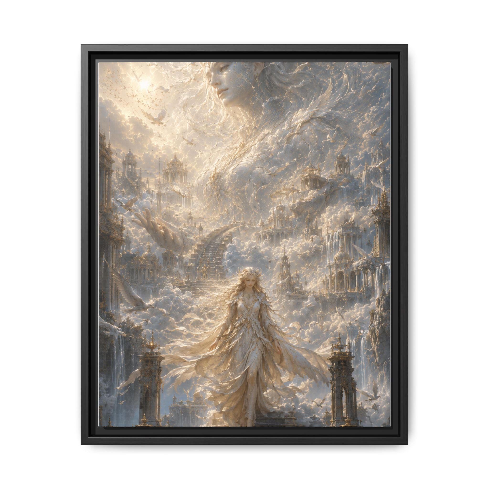 Ethereal Goddess Matte Framed Canvas Art — Dreamlike Fantasy Wall Decor