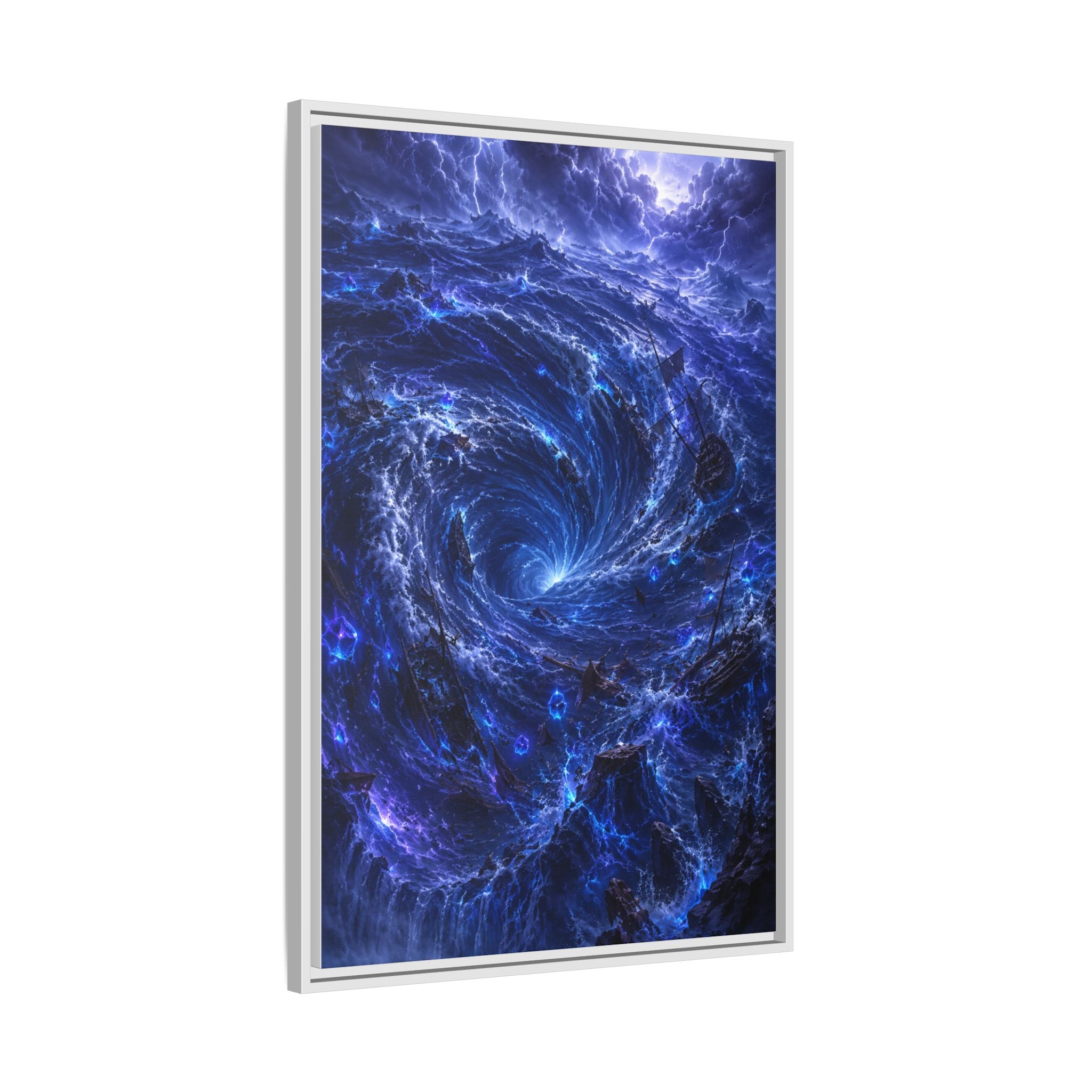 Framed Matte Canvas - Blue Cosmic Vortex Wall Art