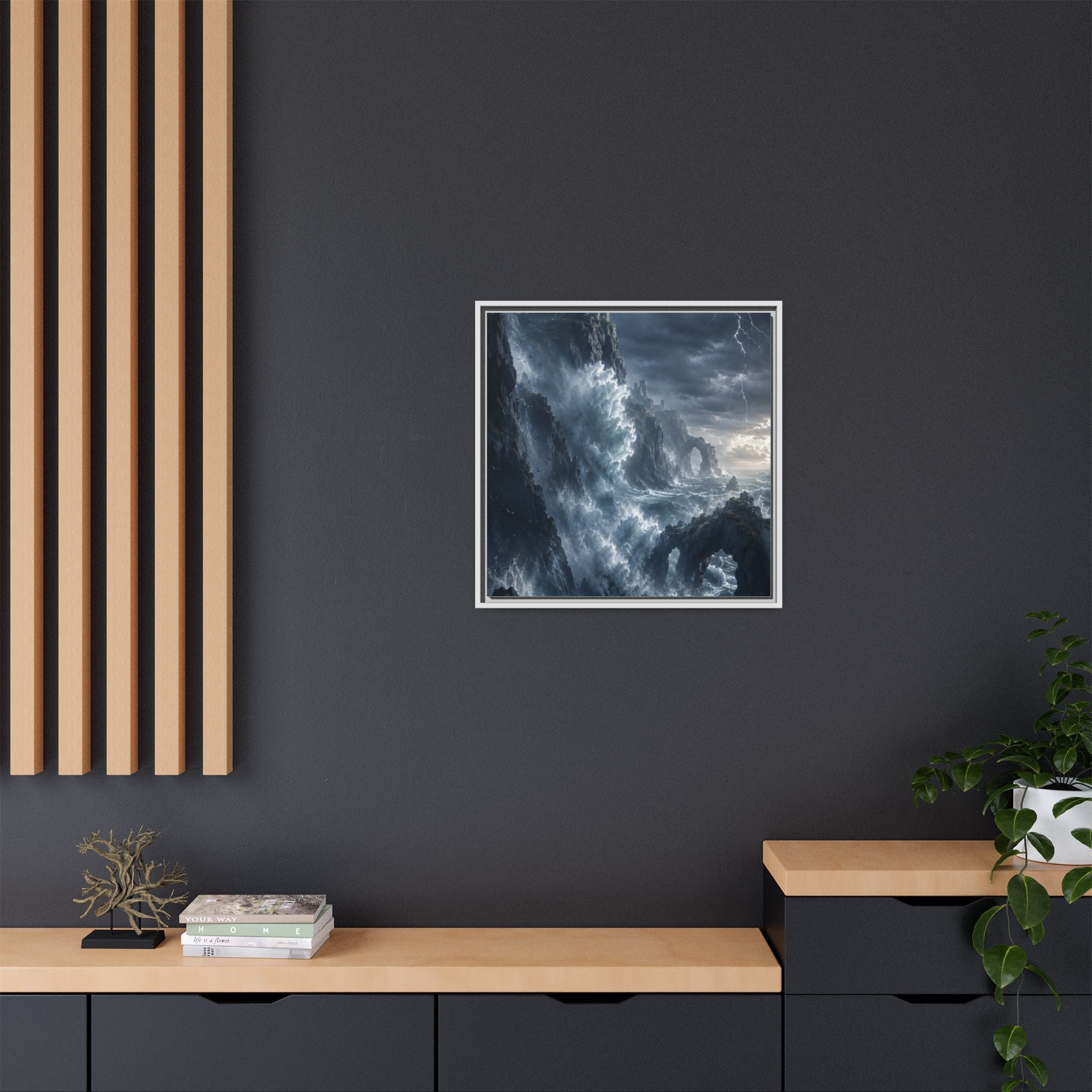Framed Matte Canvas - Stormy Ocean Fantasy Wall Art