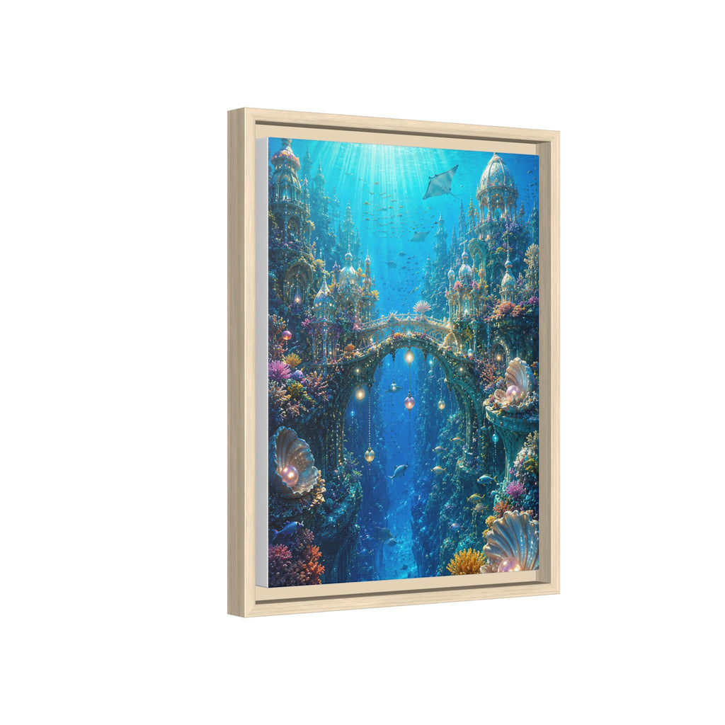 Underwater Fantasy Matte Canvas Framed Print — Ocean City Coral Reef Wall Art