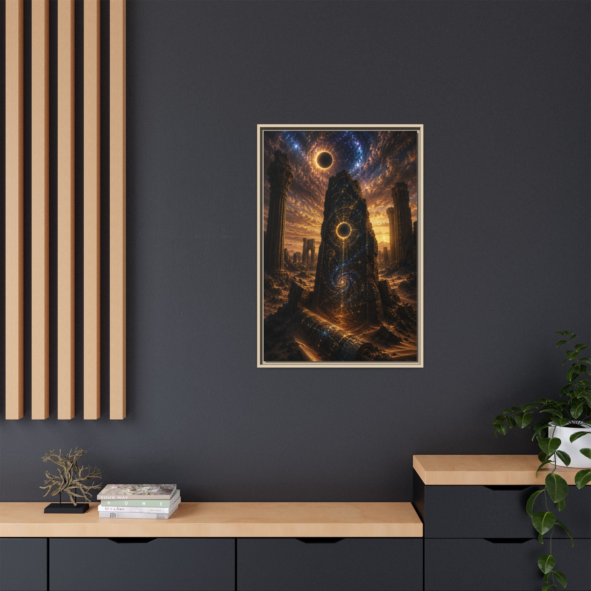 Framed Matte Canvas - Cosmic Obelisk Fantasy Wall Art
