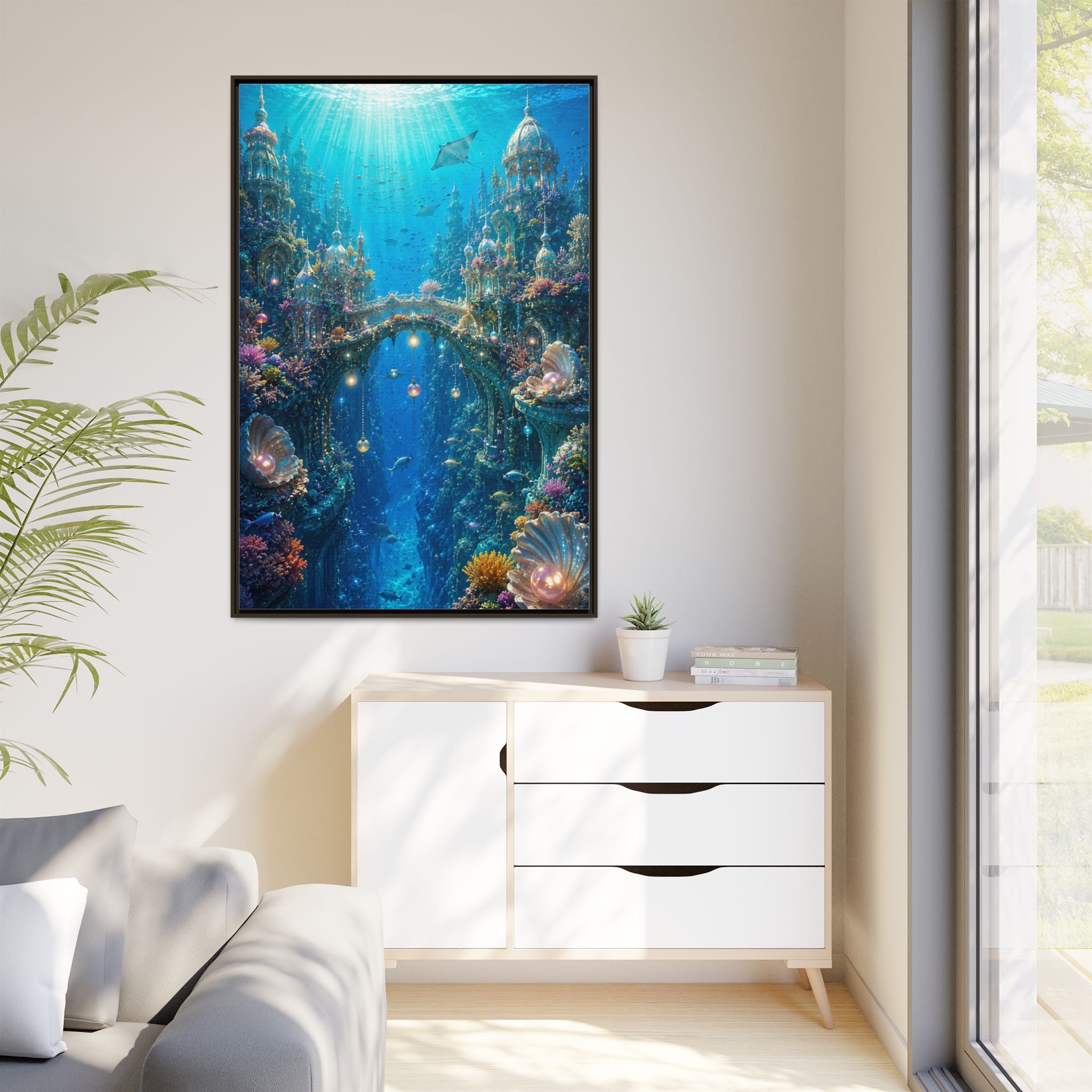 Underwater Fantasy Canvas Print — Framed Matte Ocean City Wall Art