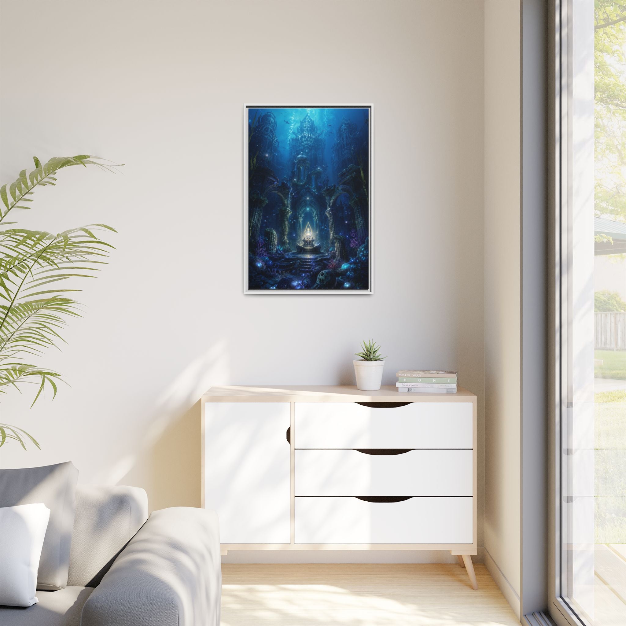 Framed Matte Canvas - Enchanted Underwater Temple Fantasy Art