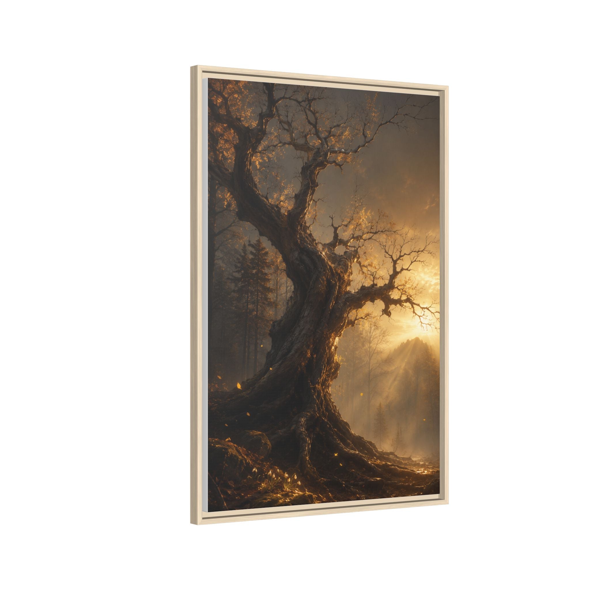 Framed Matte Canvas Art — Mystical Golden Forest Tree Print