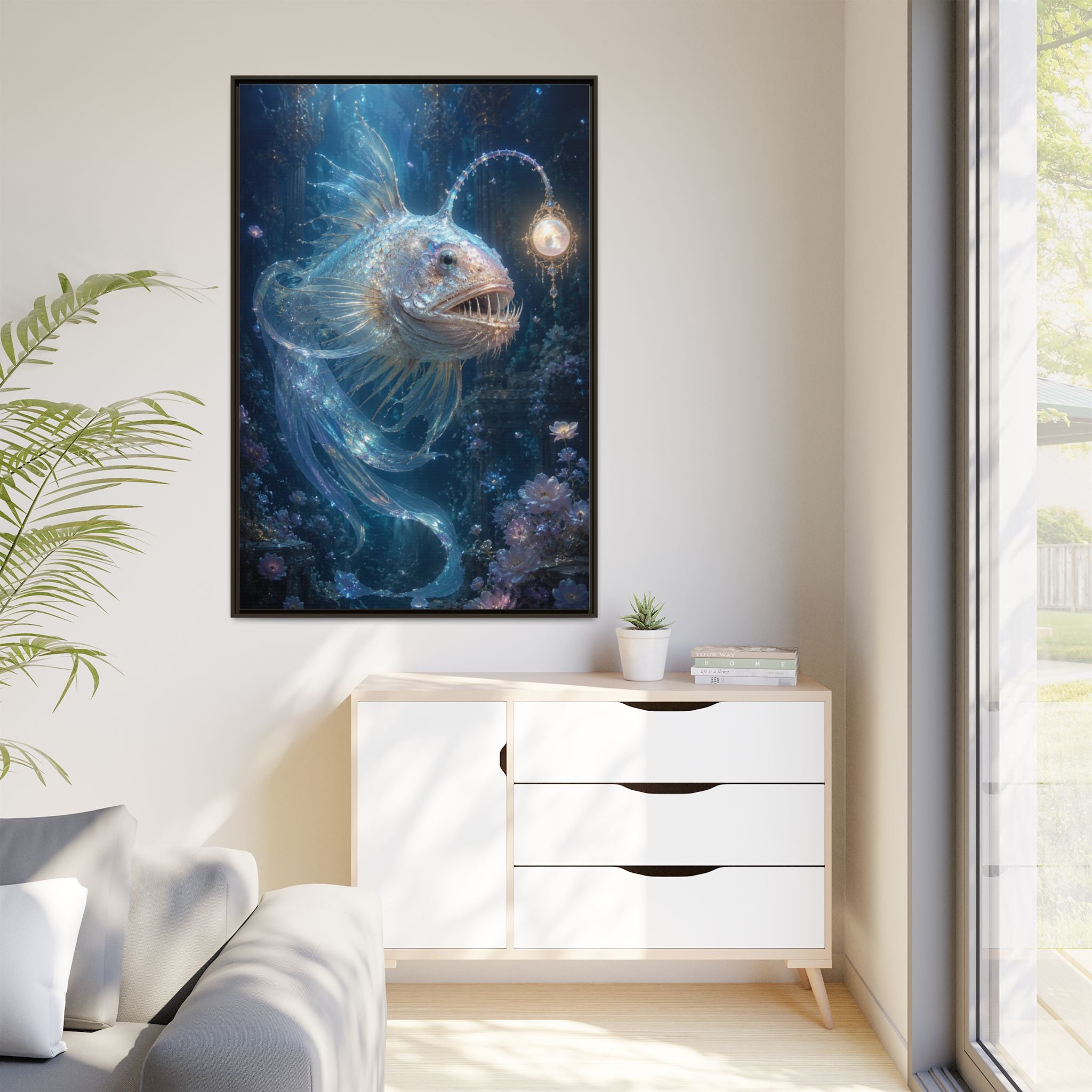 Anglerfish Fantasy Matte Canvas Print — Framed Ocean Wall Art