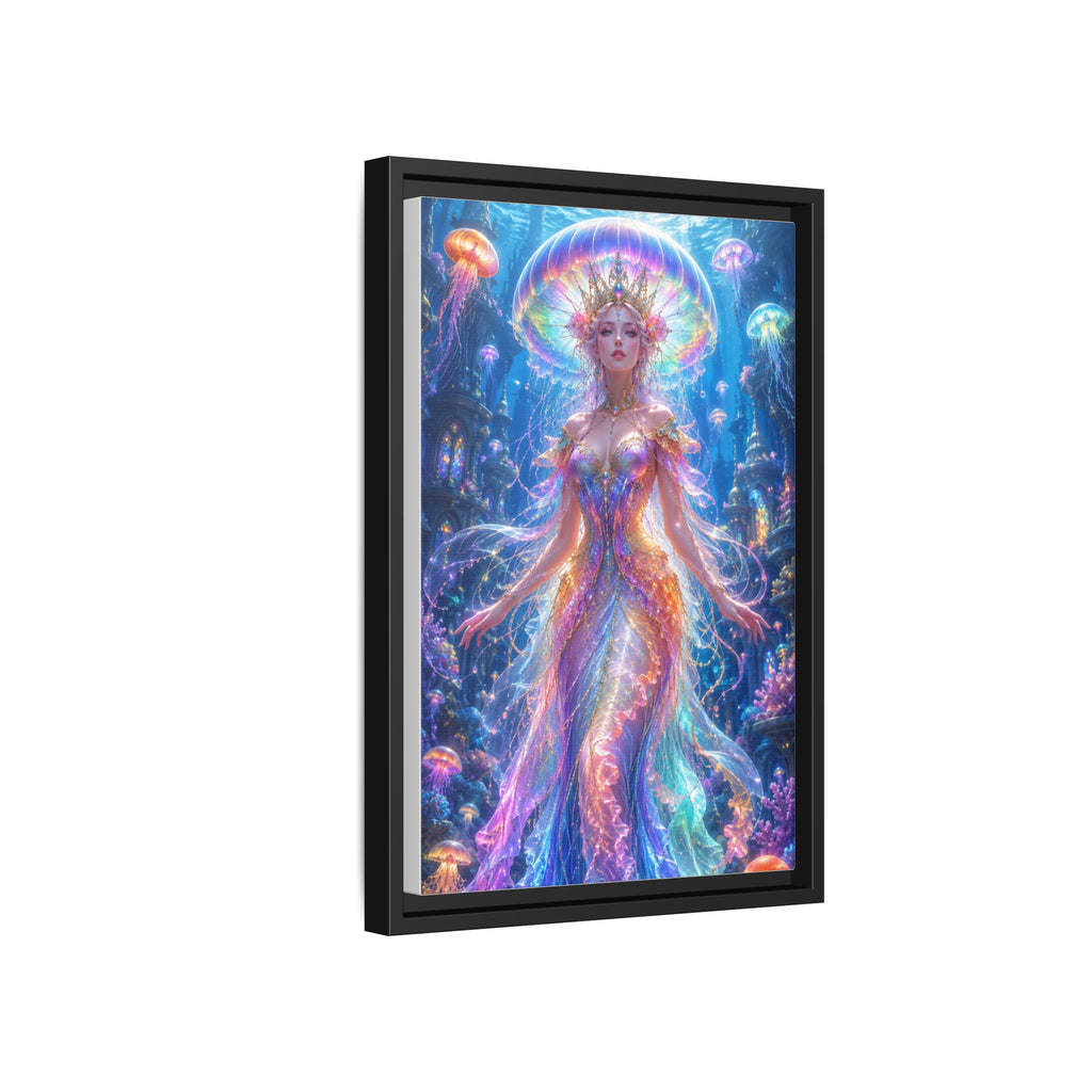 Jellyfish Queen Framed Canvas Art — Vibrant Mermaid Goddess Wall Print