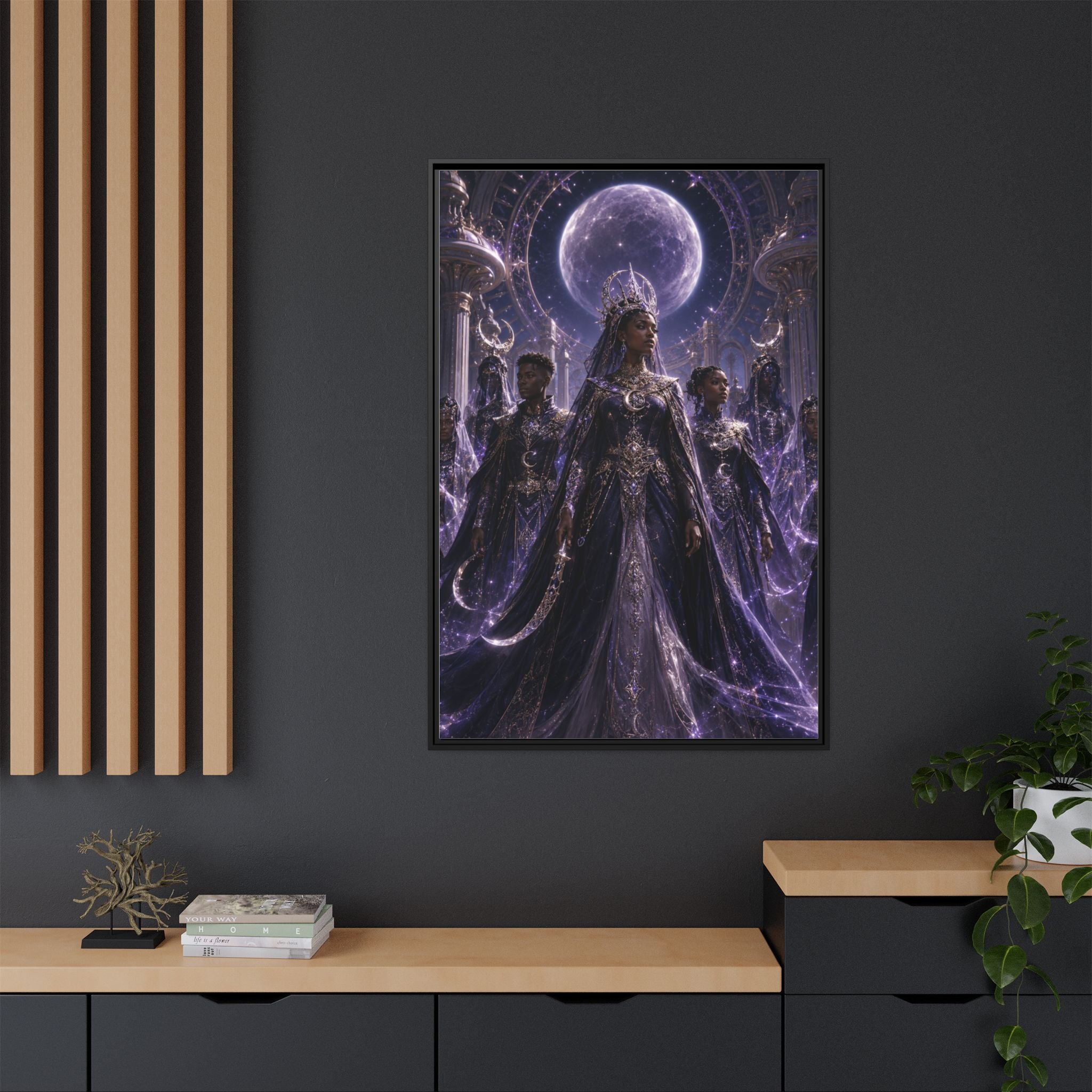 Mystic Moon Queen Framed Matte Canvas Print — Fantasy Royalty Wall Art