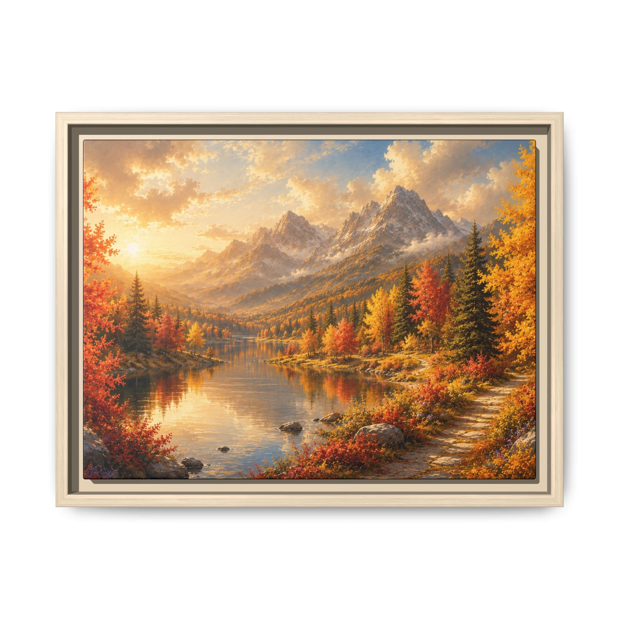 Autumn Mountain Lake Framed Canvas Wall Art