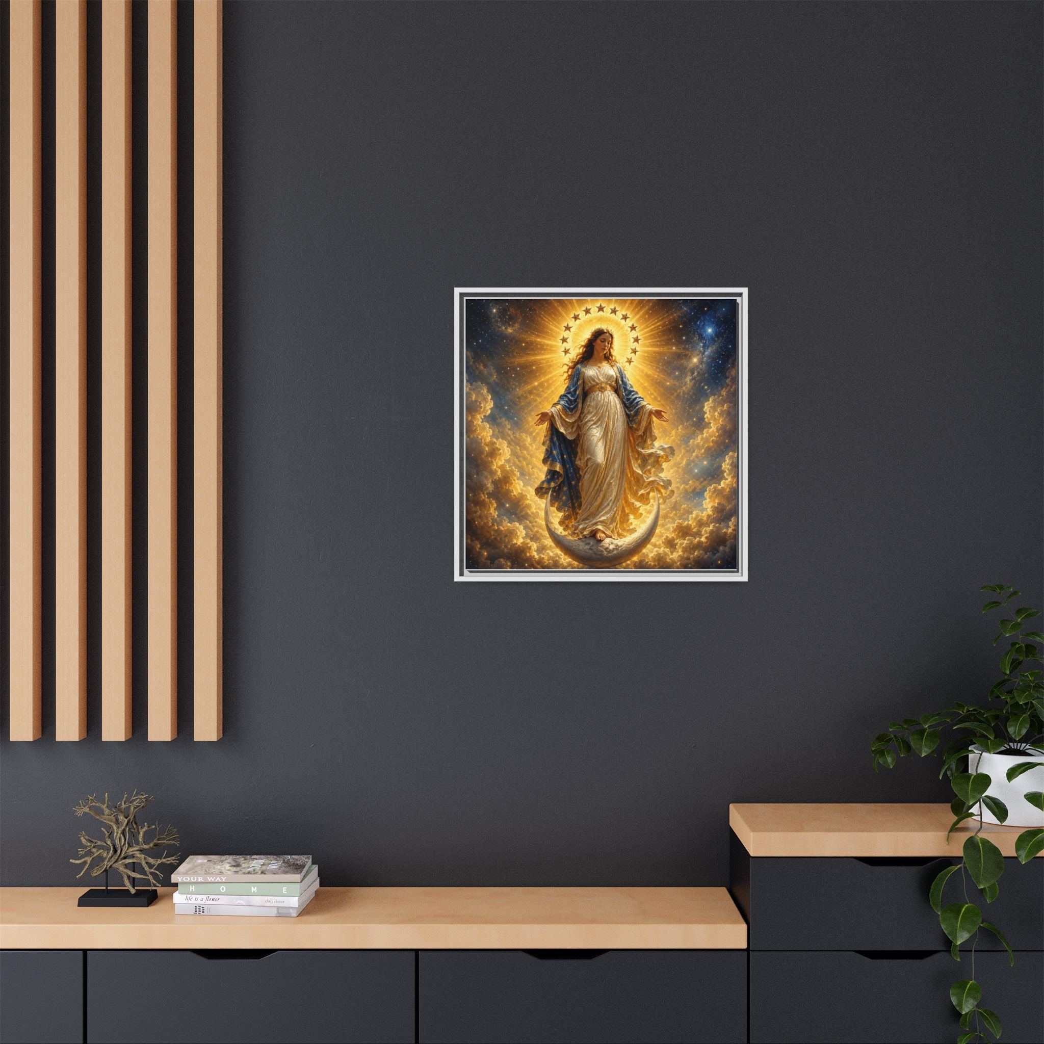 Madonna and Childlike Grace Framed Matte Canvas – Radiant Virgin Mary Wall Art