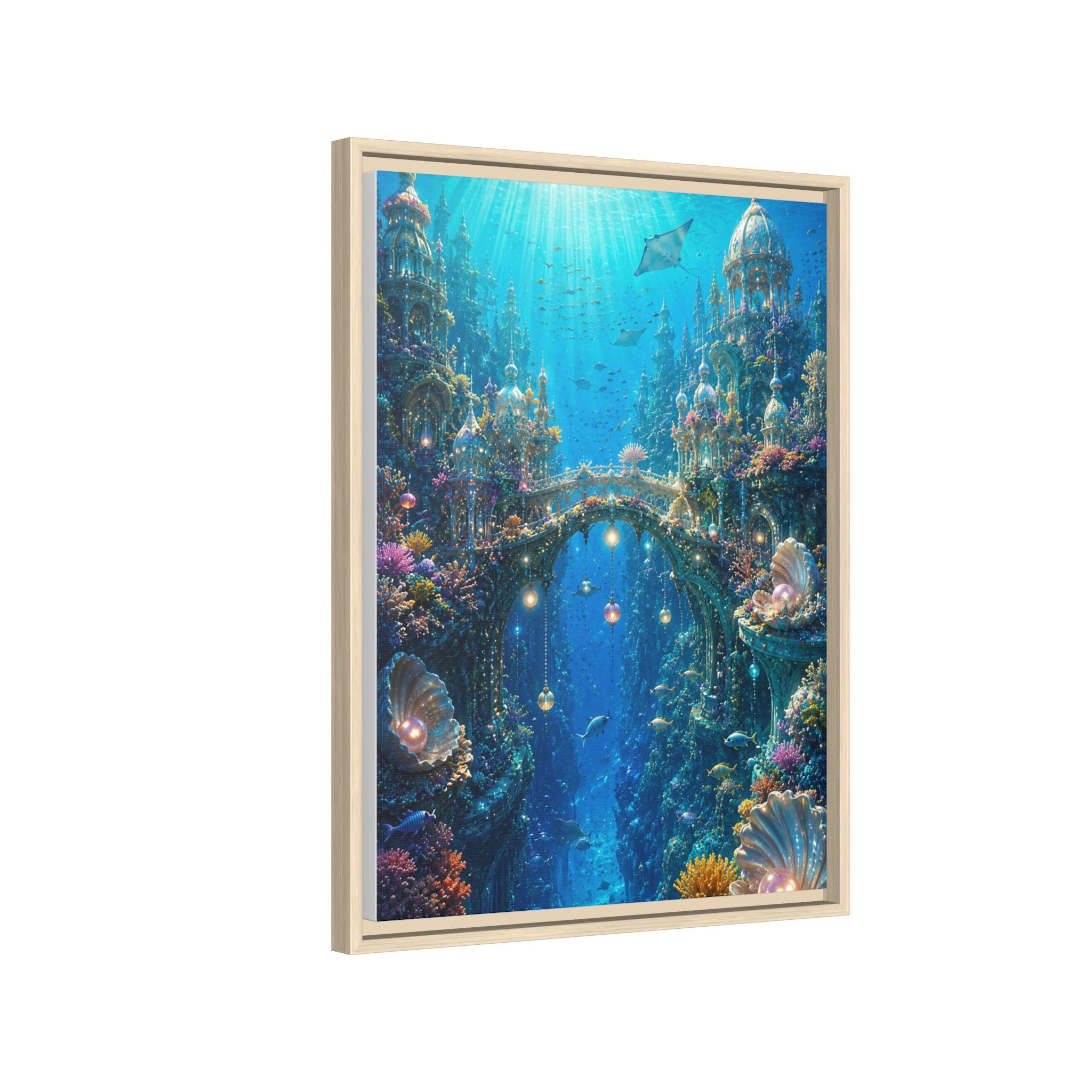 Underwater Fantasy Matte Canvas Framed Print — Ocean City Coral Reef Wall Art