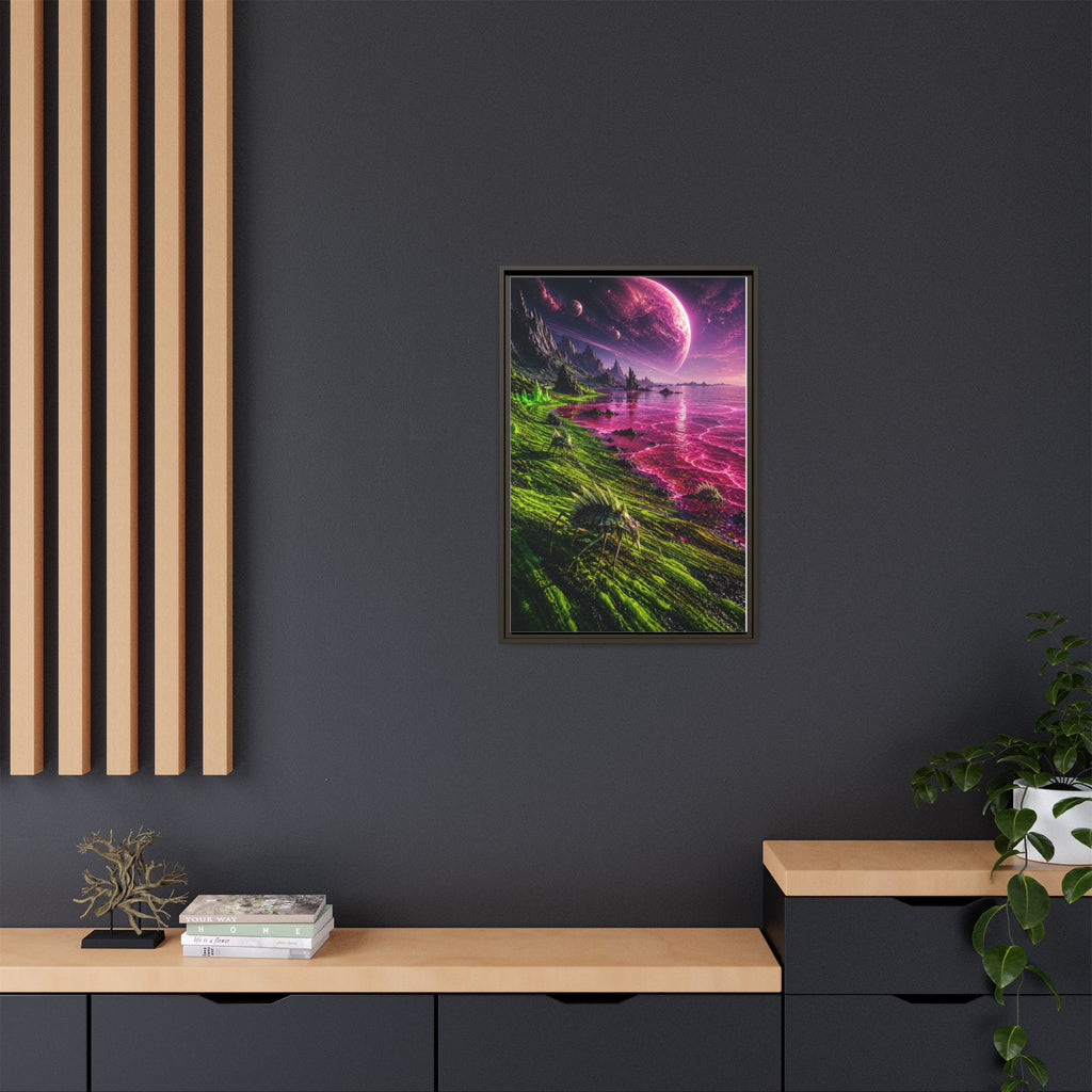 Framed Matte Canvas - Neon Alien Landscape Wall Art