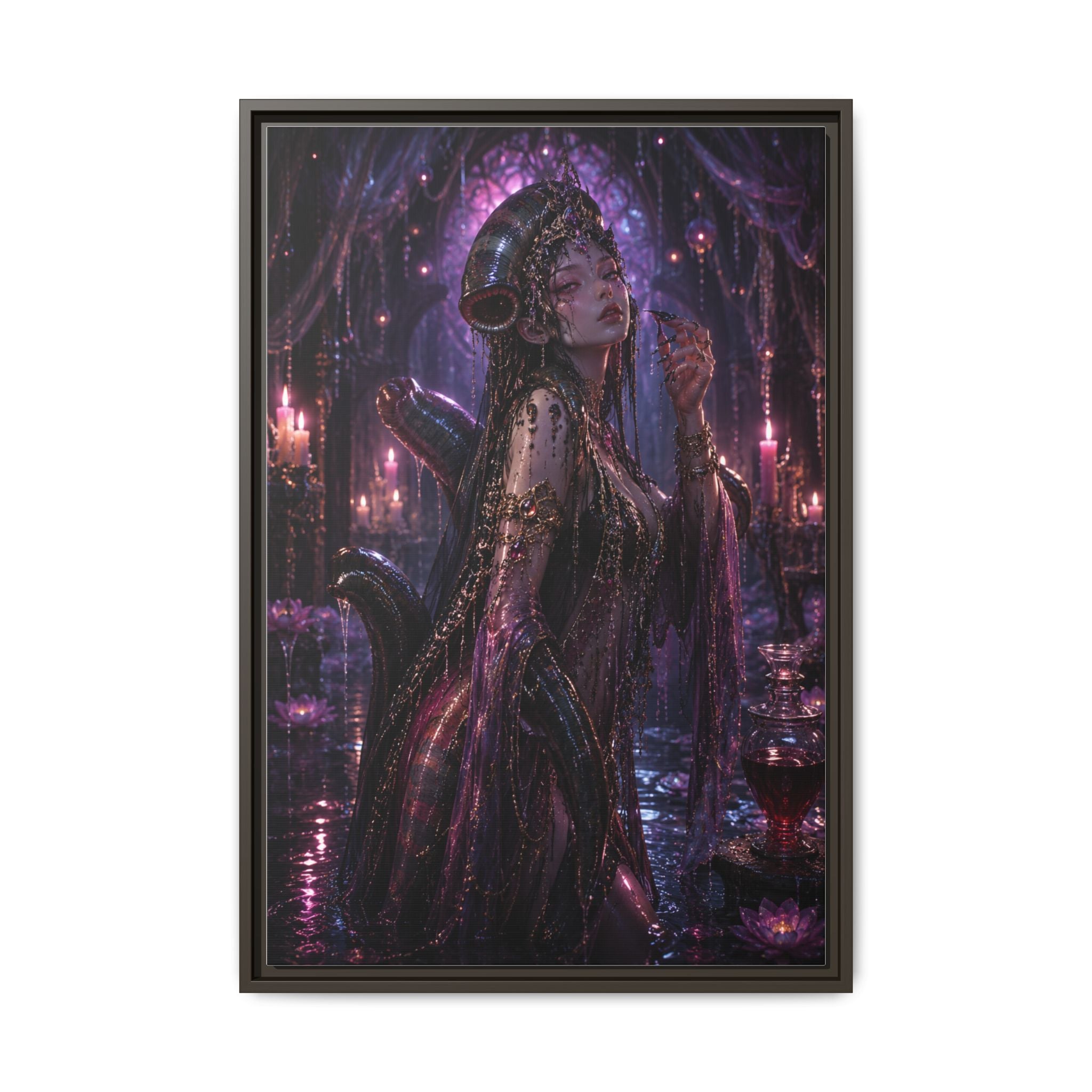 Gothic Fantasy Goddess Matte Canvas Print — Framed Dark Purple Wall Art