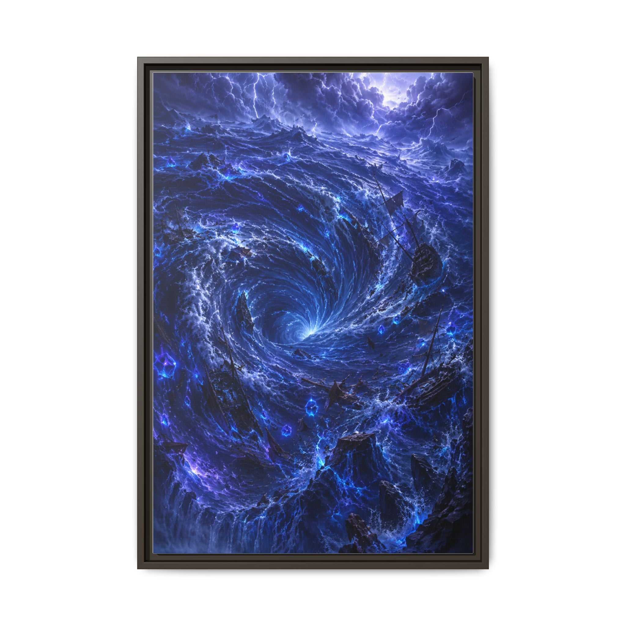 Framed Matte Canvas - Blue Cosmic Vortex Wall Art