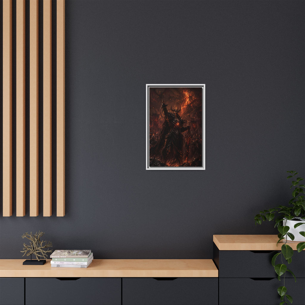 Framed Matte Canvas: Infernal Dark Lord Fantasy Wall Art