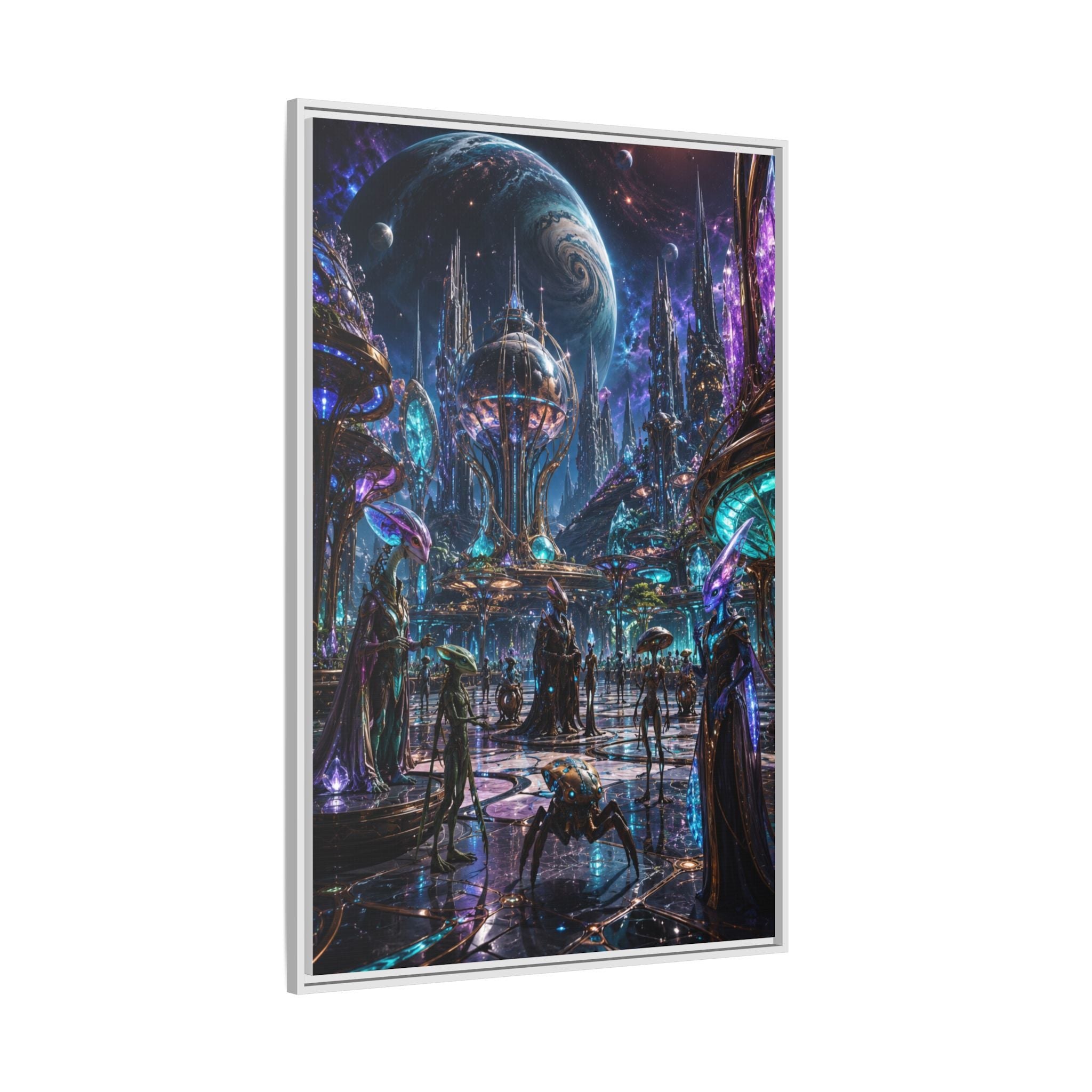 Framed Matte Canvas - Neon Sci‑Fi Cityscape Wall Art