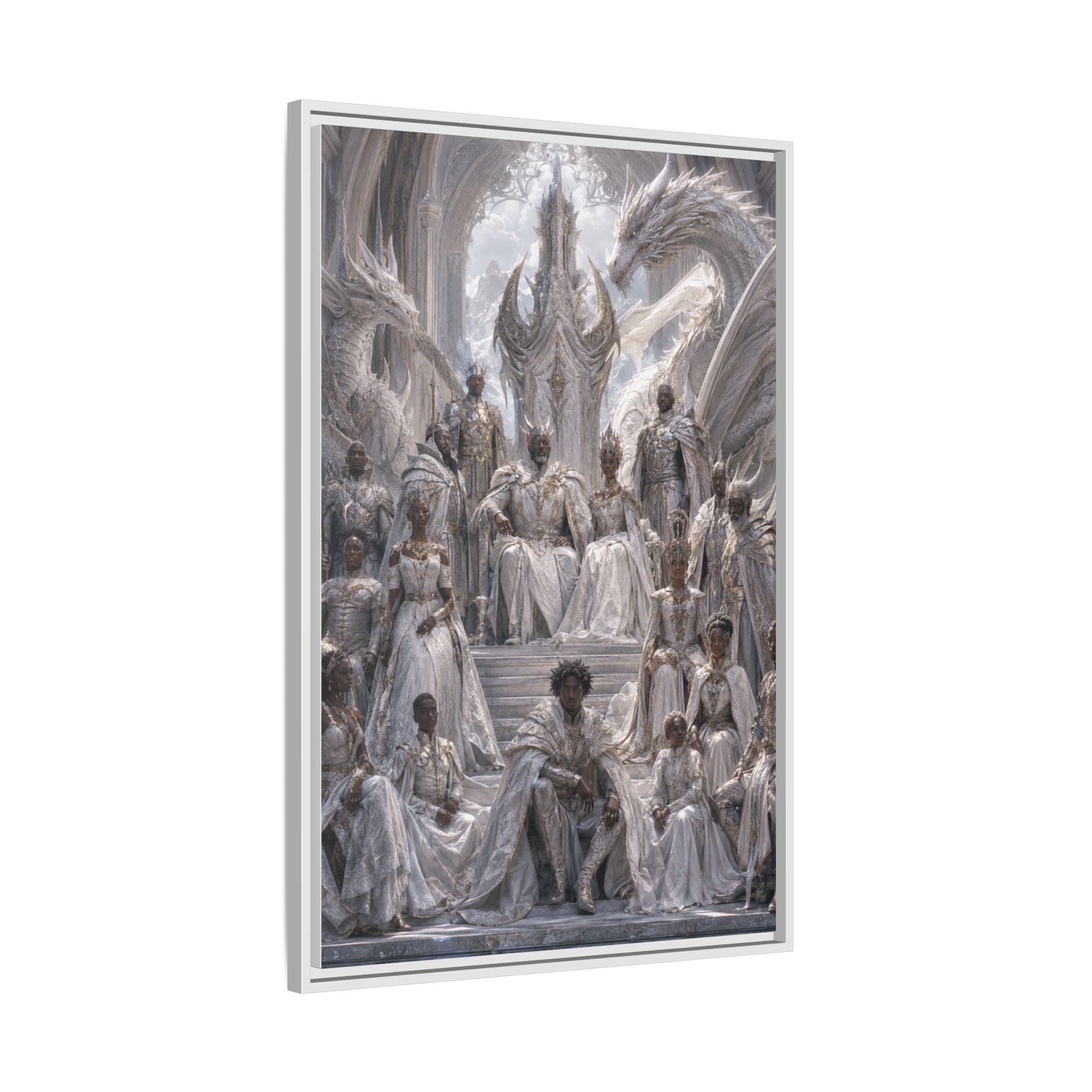 Framed Matte Canvas — Regal Dragon Court Fantasy Art Print
