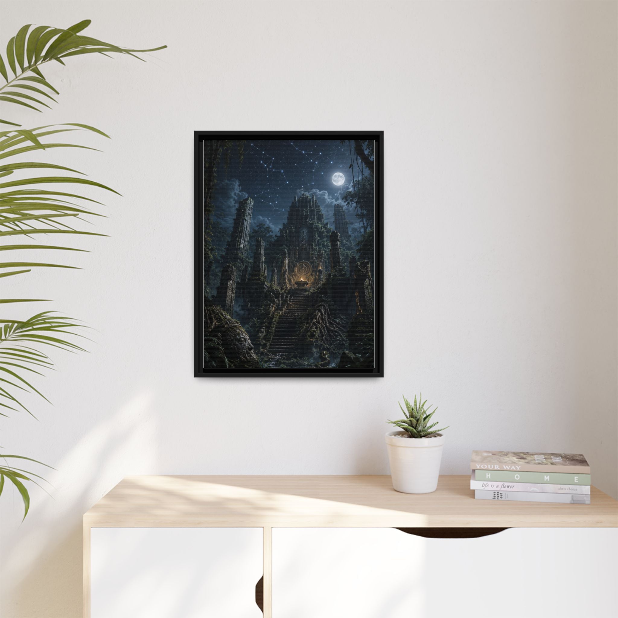 Framed Matte Canvas - Moonlit Ruins Fantasy Wall Art