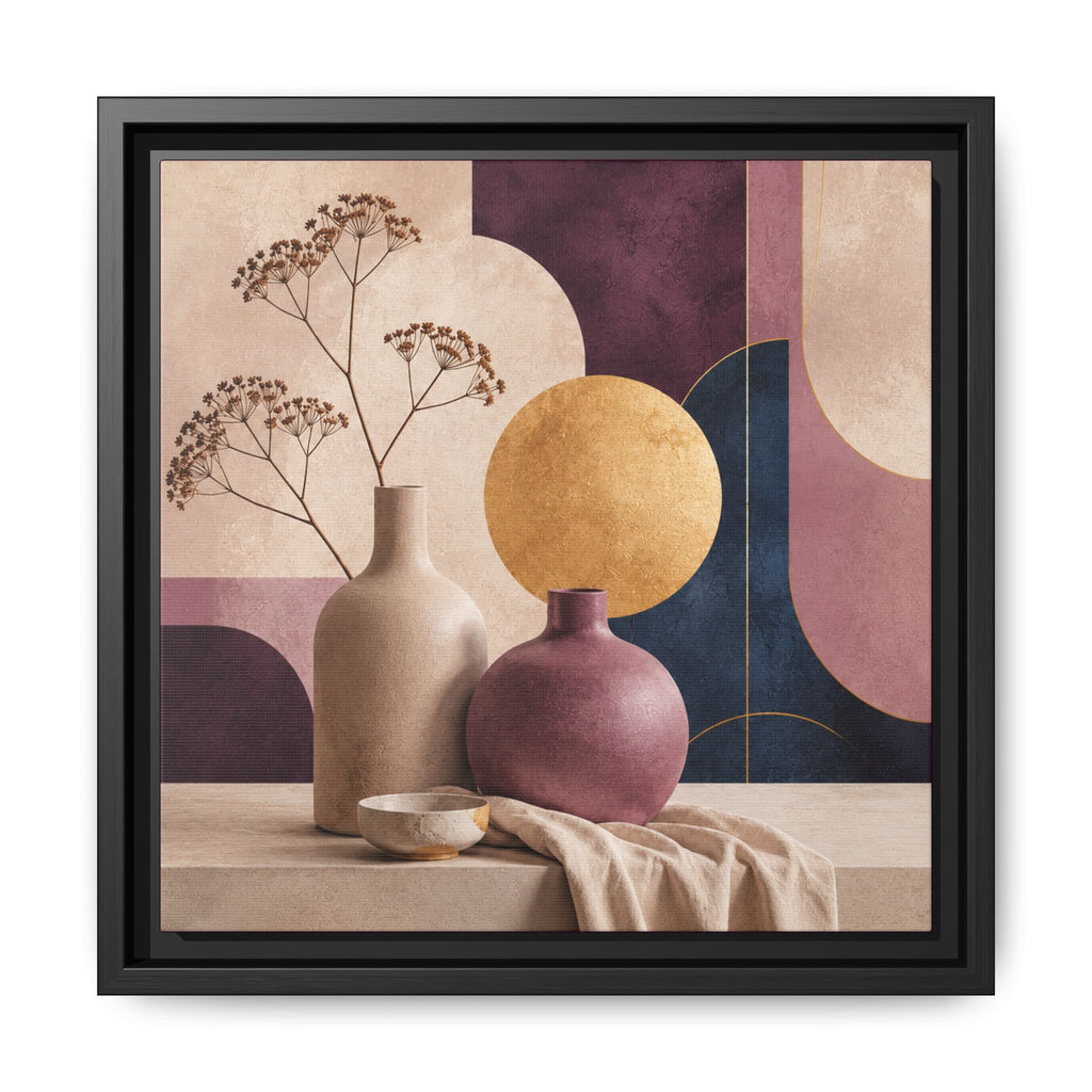 Abstract Still Life Framed Canvas Wall Art — Modern Vases & Geometric Shapes