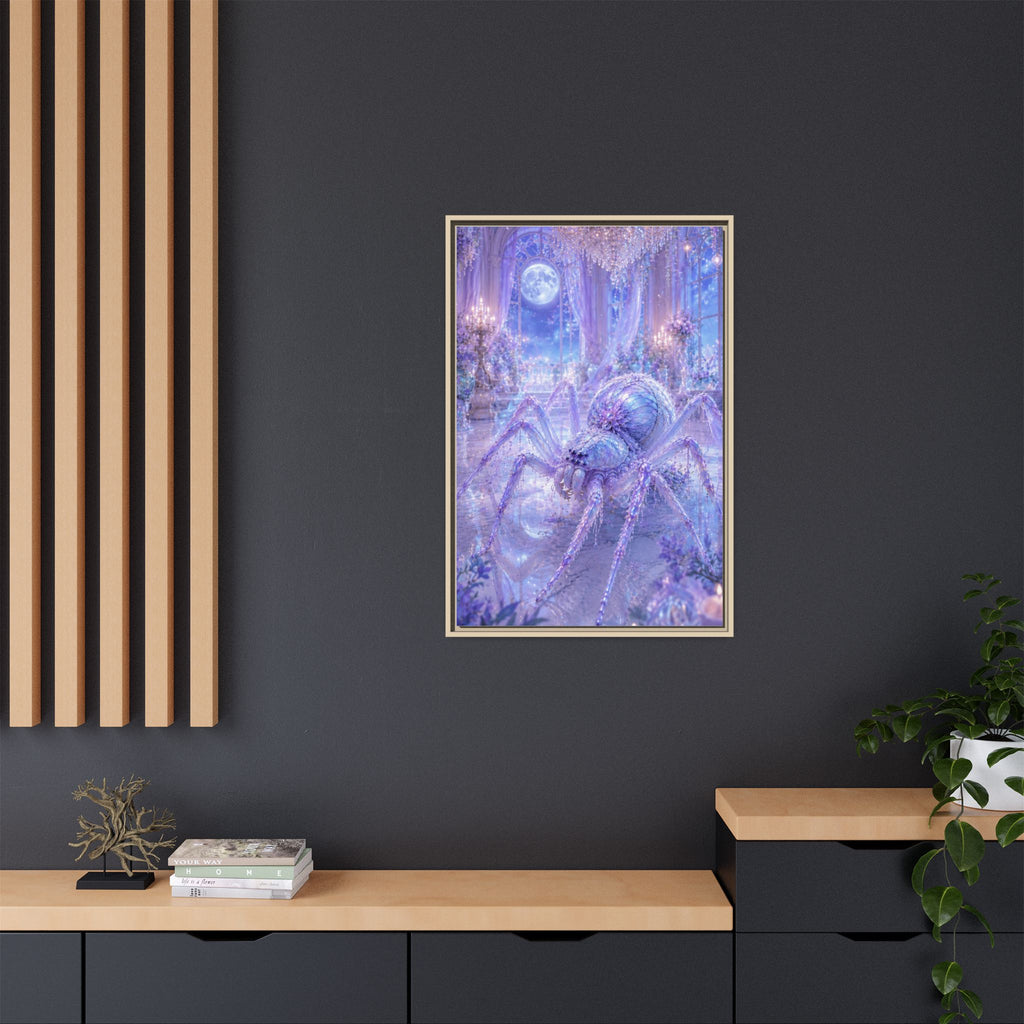 Moonlit Spider Fantasy Canvas Print — Lavender Enchanted Wall Art (Framed)