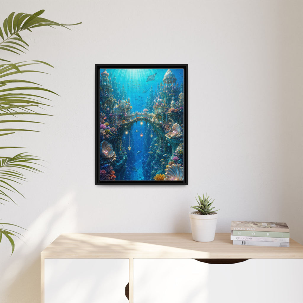 Underwater Fantasy Matte Canvas Framed Print — Ocean City Coral Reef Wall Art