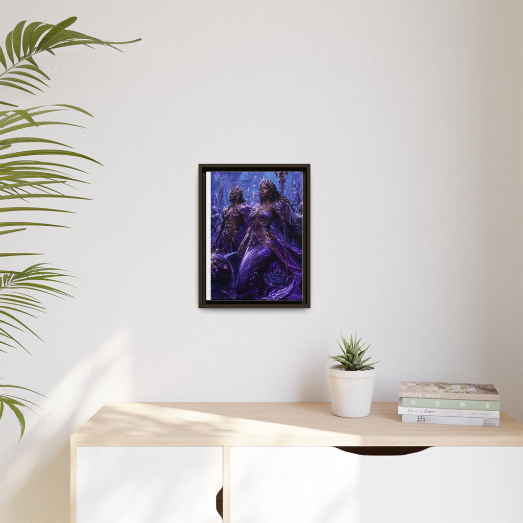 Framed Matte Canvas Print — Regal Underwater Merfolk Royalty (Purple)