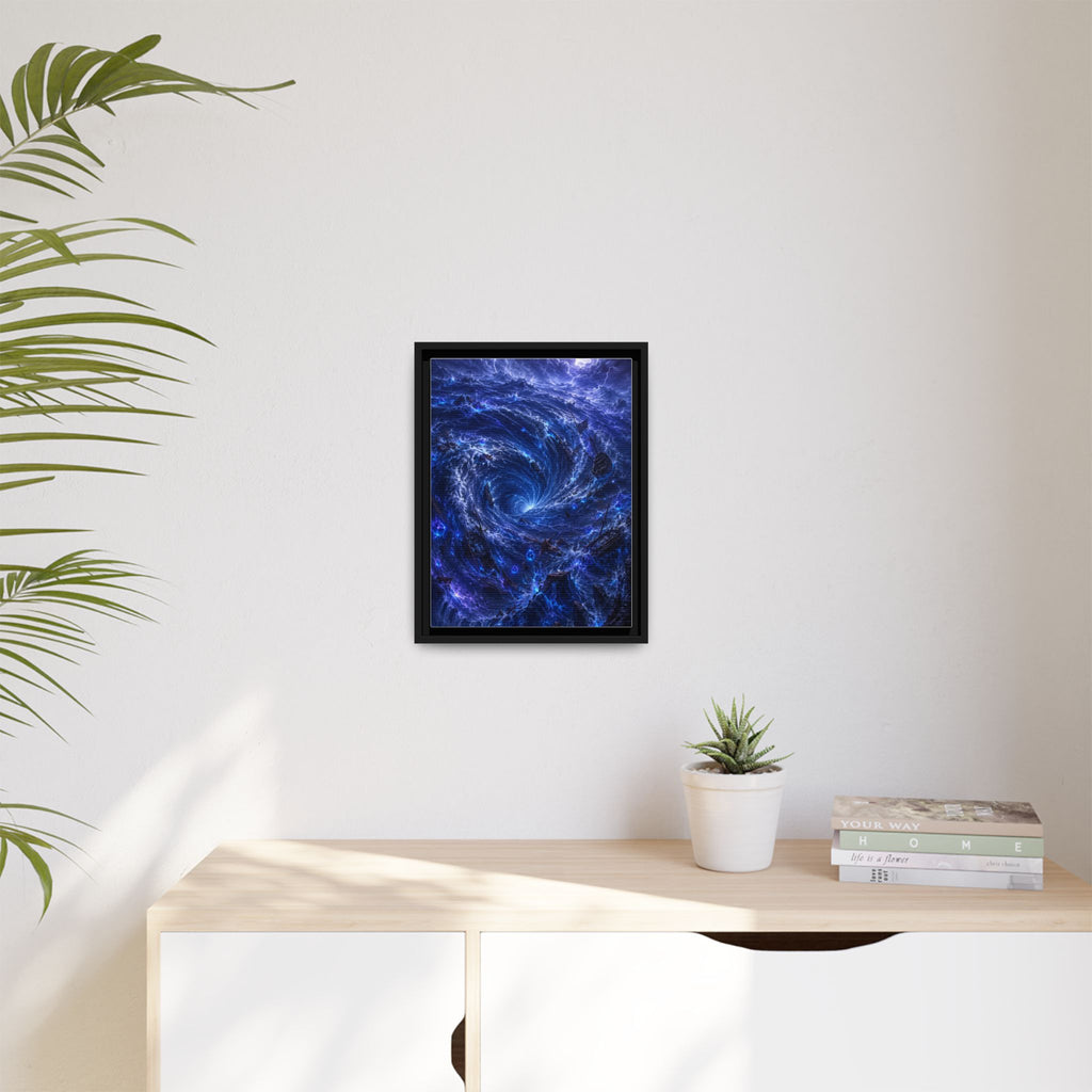 Framed Matte Canvas - Blue Cosmic Vortex Wall Art