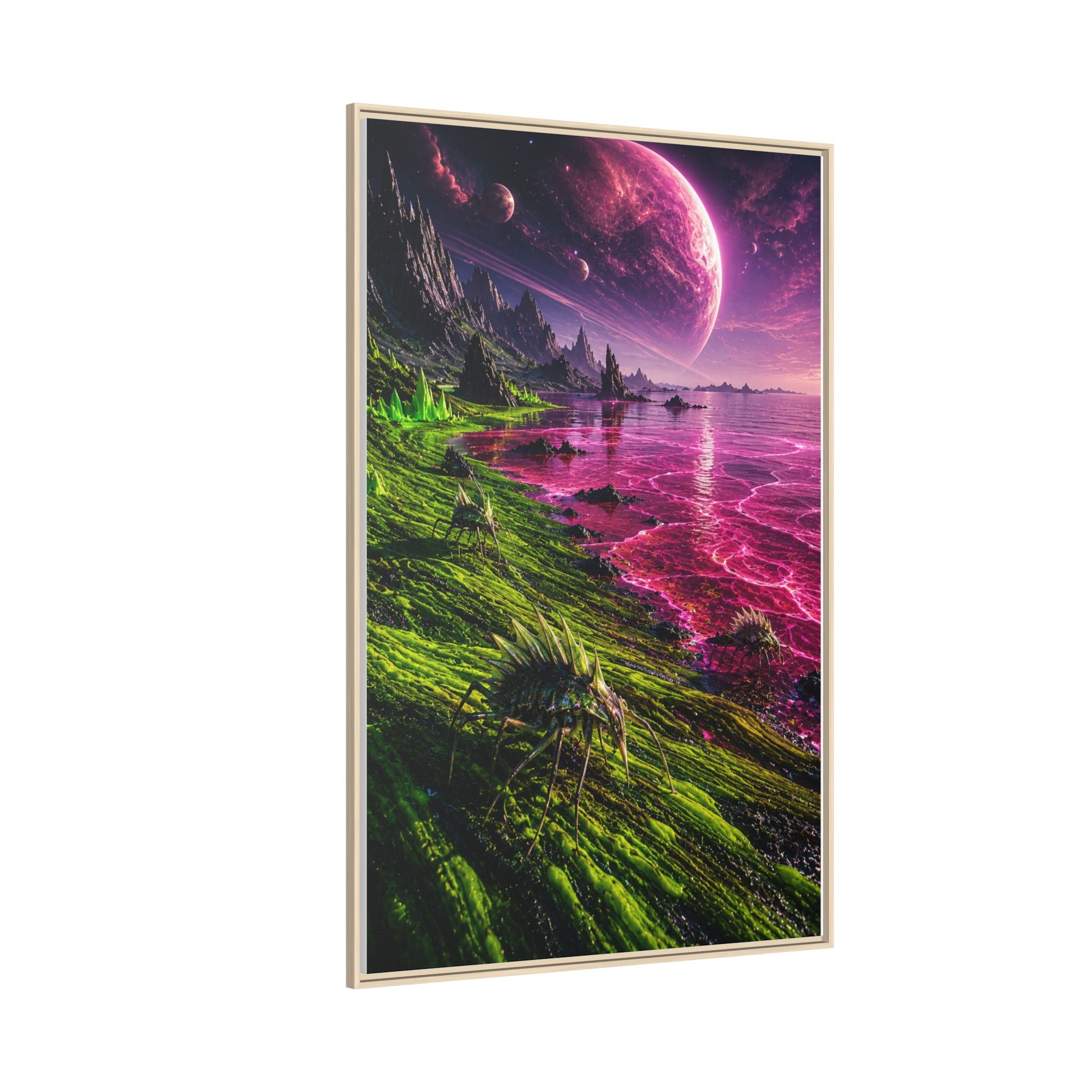Framed Matte Canvas - Neon Alien Landscape Wall Art