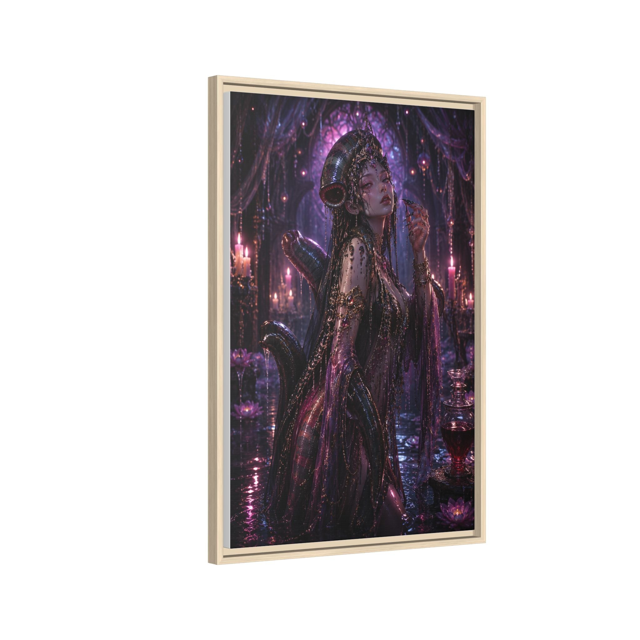 Gothic Fantasy Goddess Matte Canvas Print — Framed Dark Purple Wall Art