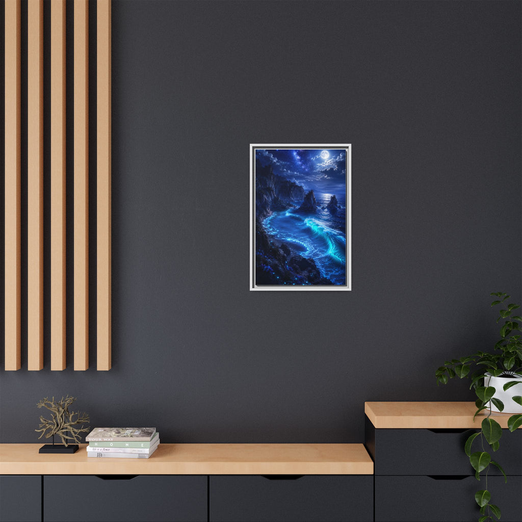 Framed Matte Canvas: Luminous Moonlit Ocean Art Print