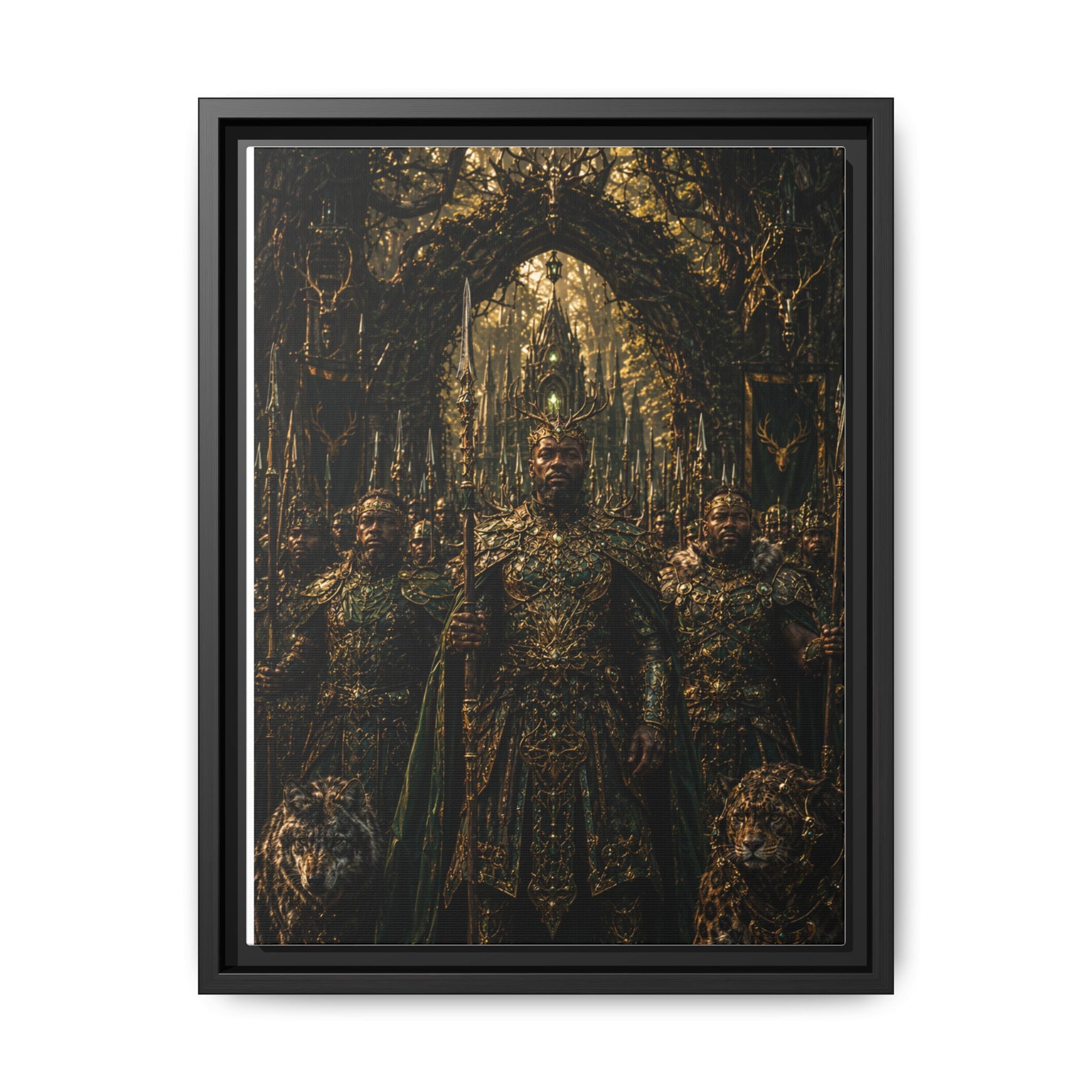 Framed Matte Canvas — Regal Fantasy King in Ornate Armor