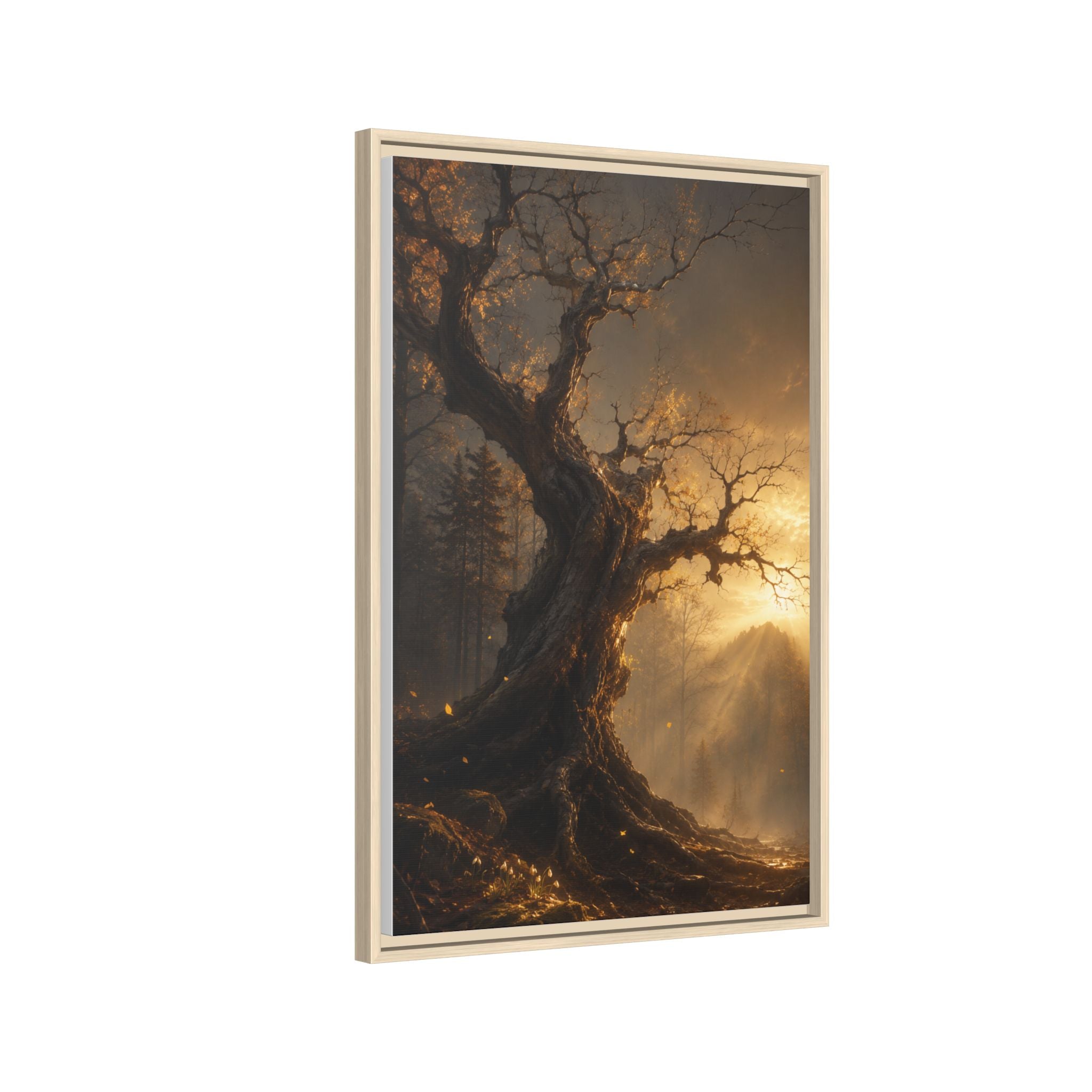 Framed Matte Canvas Art — Mystical Golden Forest Tree Print
