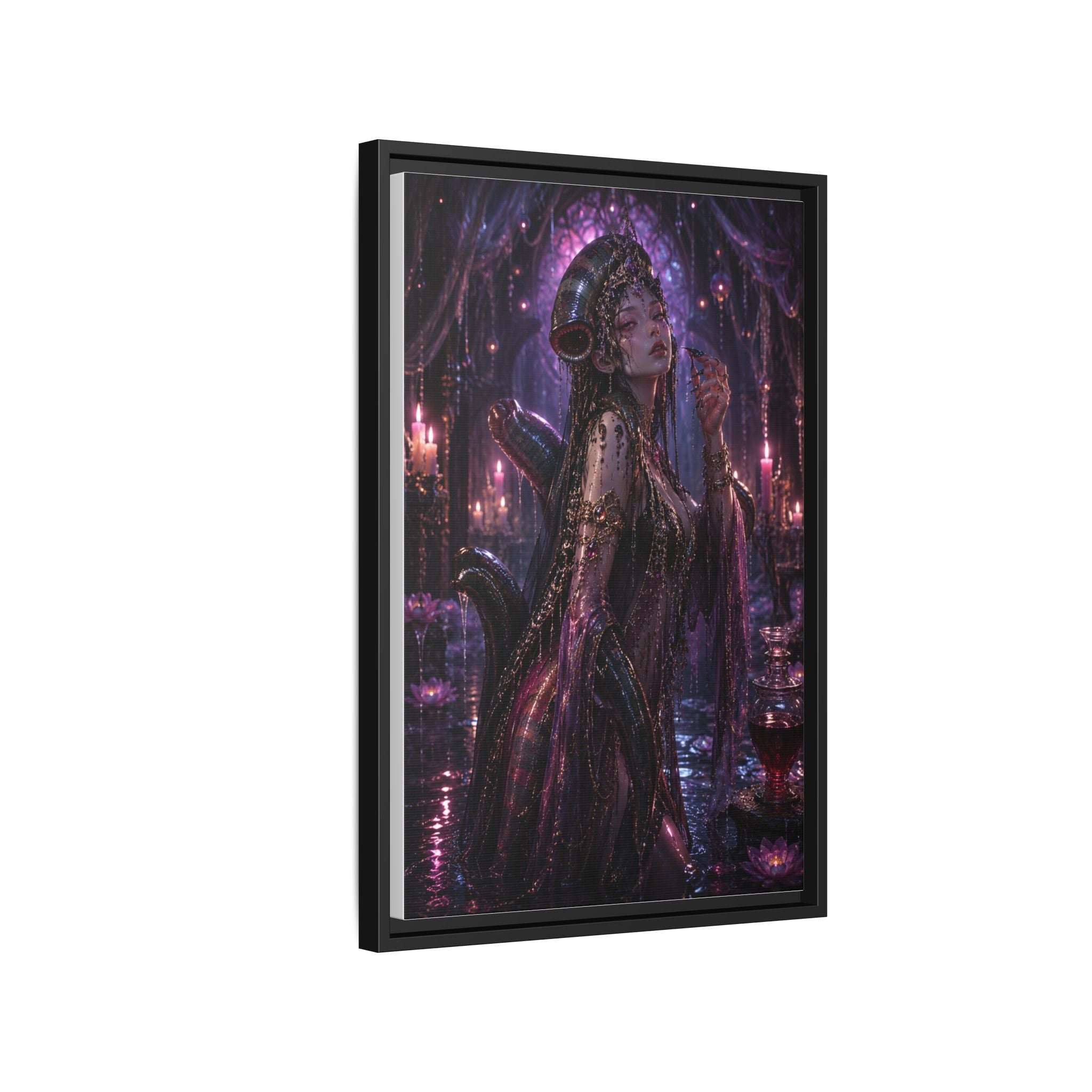 Gothic Fantasy Goddess Matte Canvas Print — Framed Dark Purple Wall Art