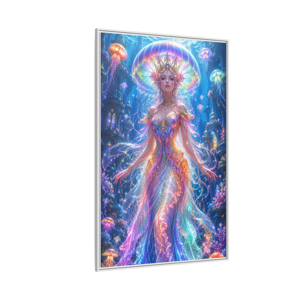 Jellyfish Queen Framed Canvas Art — Vibrant Mermaid Goddess Wall Print