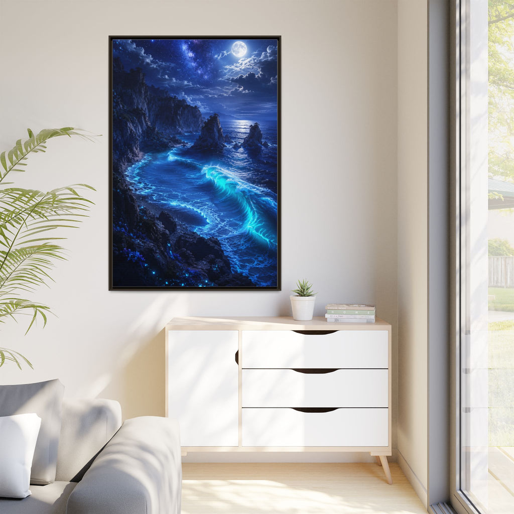 Framed Matte Canvas: Luminous Moonlit Ocean Art Print
