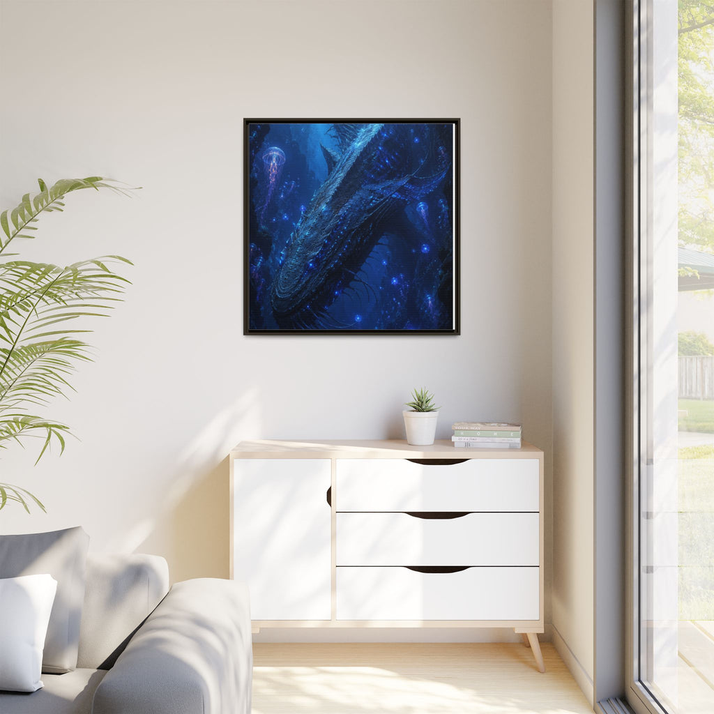 Framed Matte Canvas Art - Deep Sea Leviathan Fantasy Print