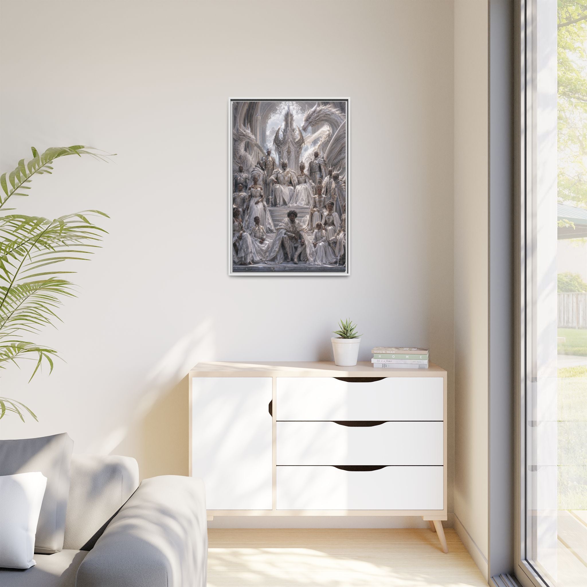Framed Matte Canvas — Regal Dragon Court Fantasy Art Print