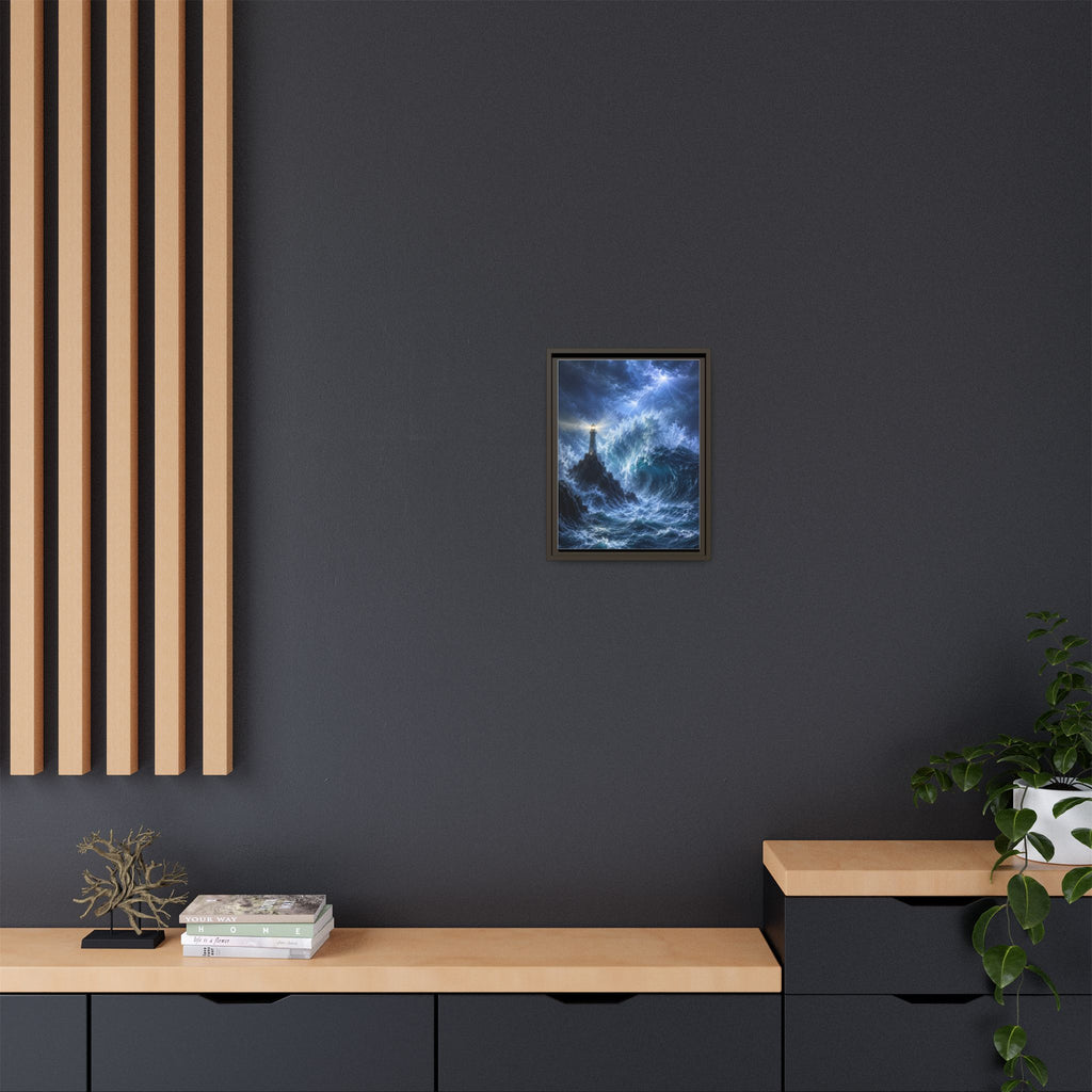 Framed Matte Canvas – Stormy Lighthouse Ocean Print