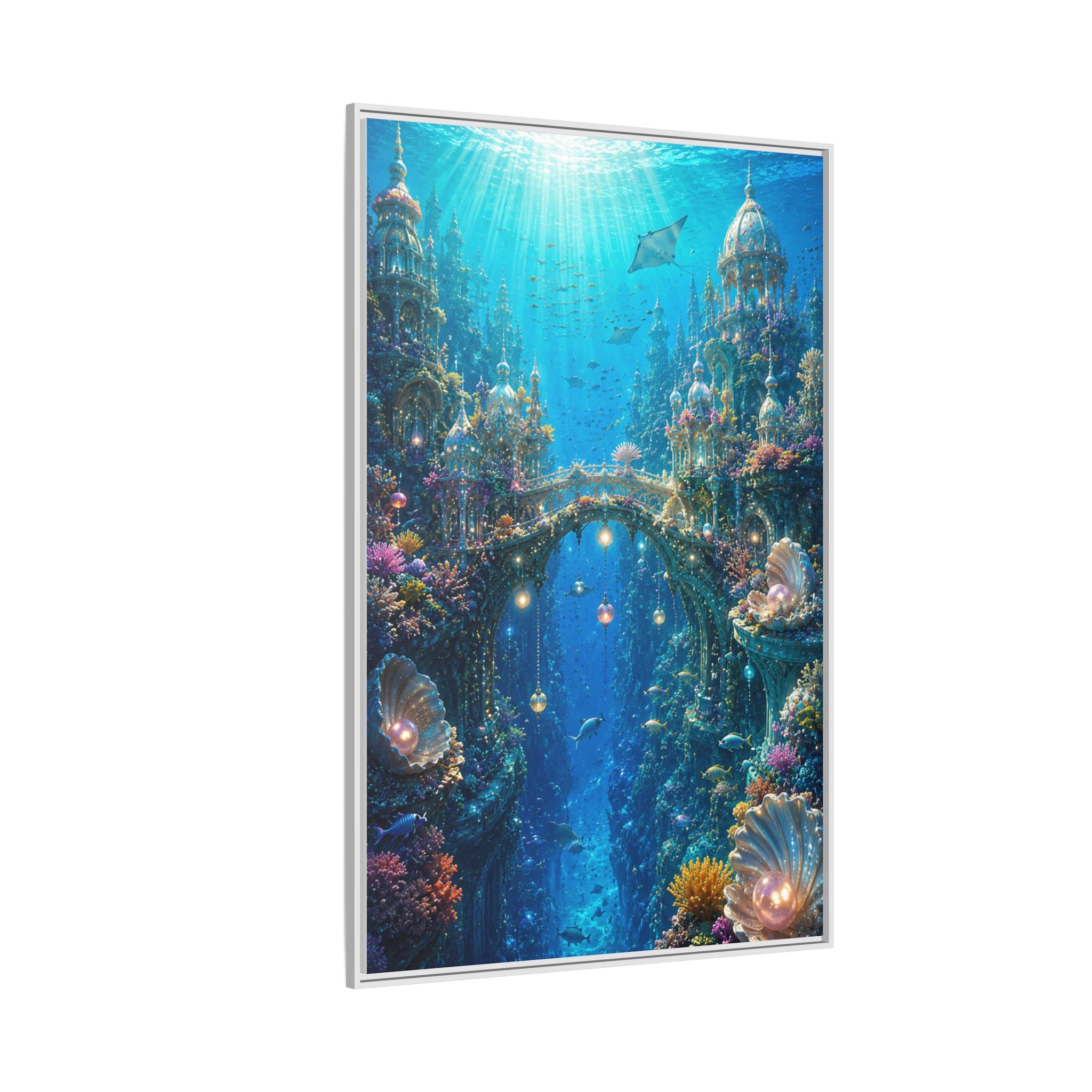 Underwater Fantasy Canvas Print — Framed Matte Ocean City Wall Art