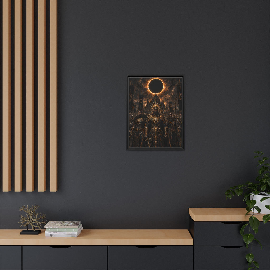 Dark Solar Eclipse Warrior Matte Canvas Framed Art Print