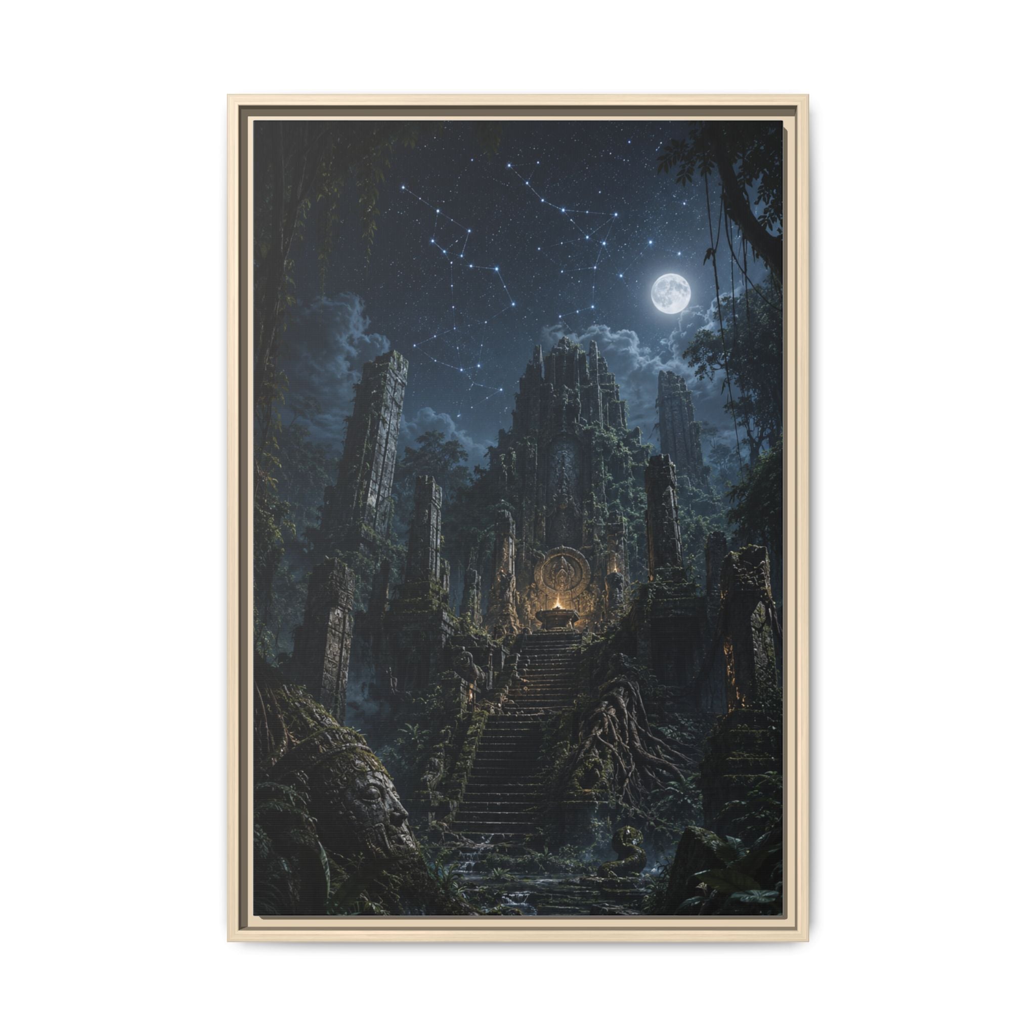 Framed Matte Canvas - Moonlit Ruins Fantasy Wall Art