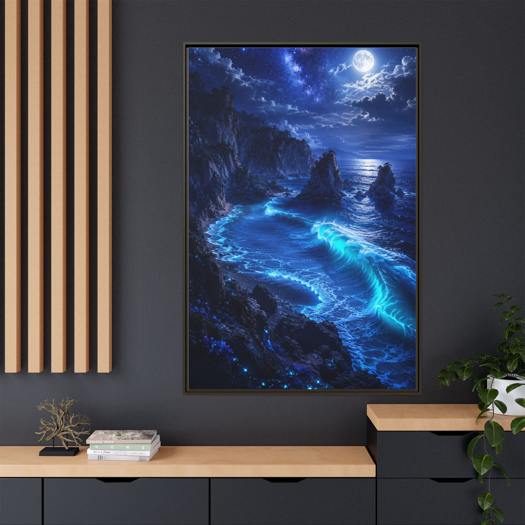 Framed Matte Canvas: Luminous Moonlit Ocean Art Print