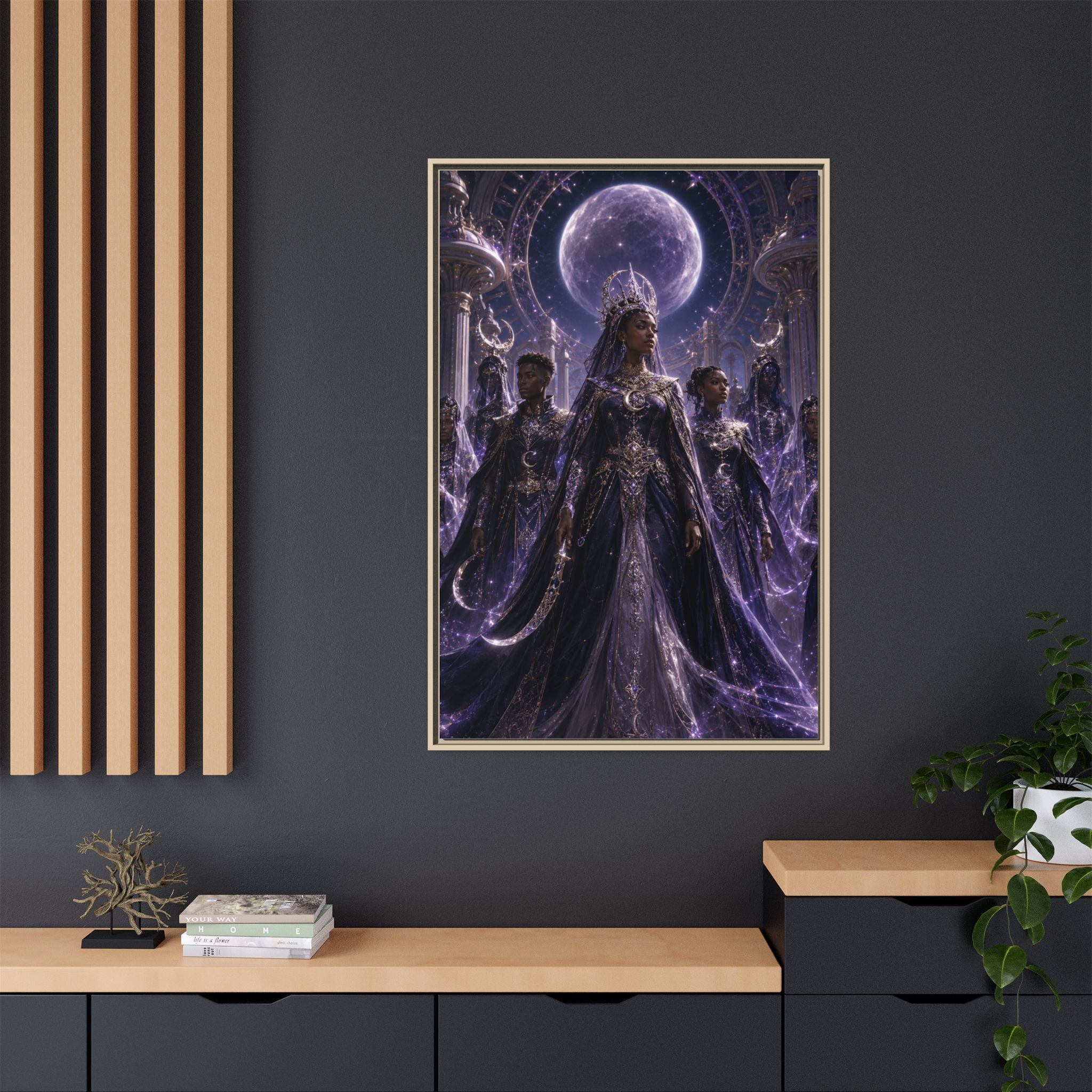 Mystic Moon Queen Framed Matte Canvas Print — Fantasy Royalty Wall Art