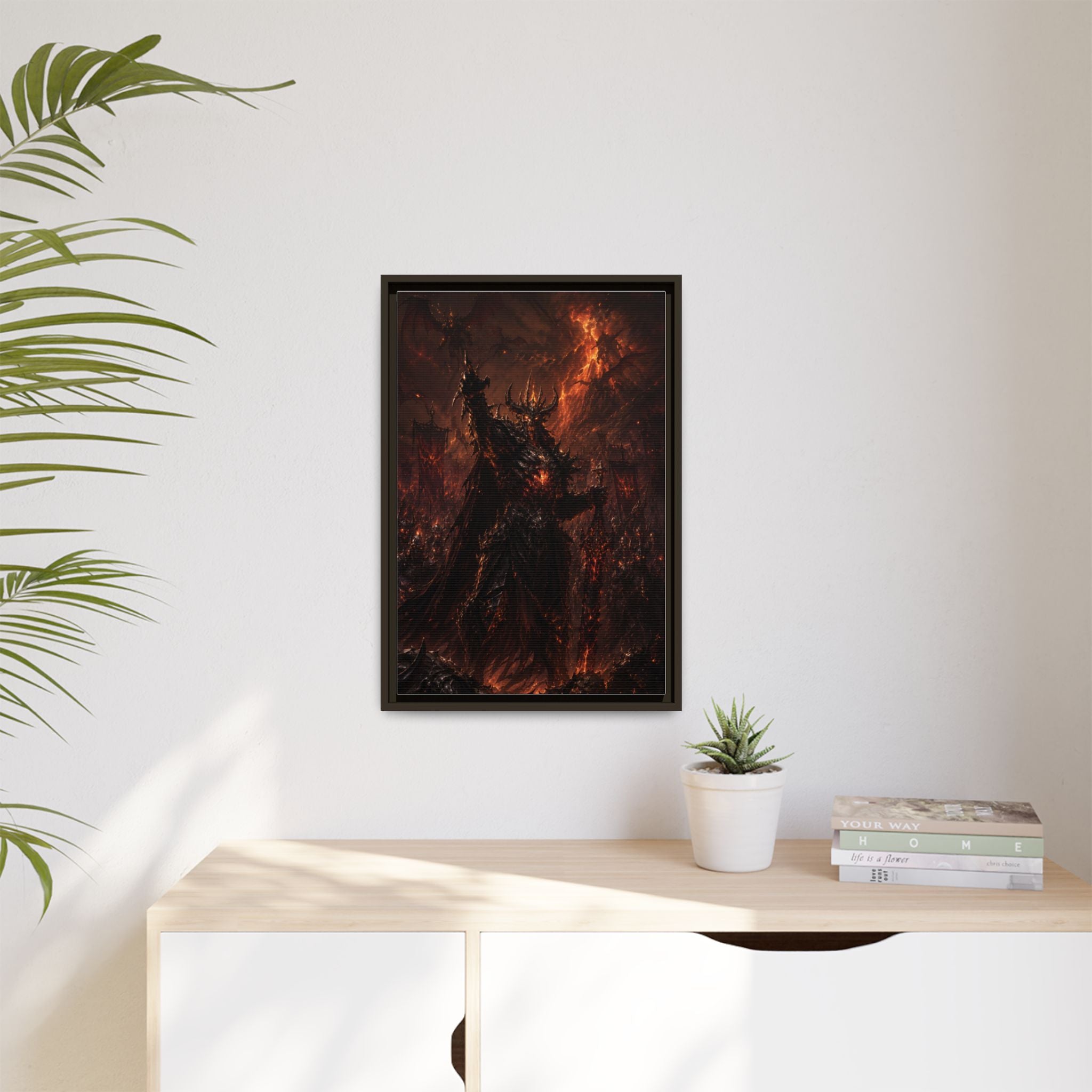 Framed Matte Canvas: Infernal Dark Lord Fantasy Wall Art