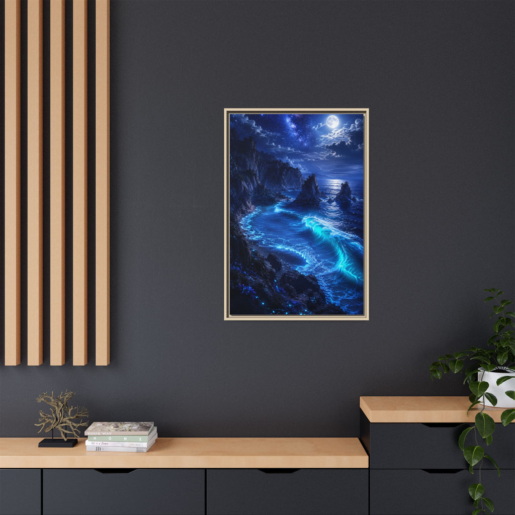Framed Matte Canvas: Luminous Moonlit Ocean Art Print