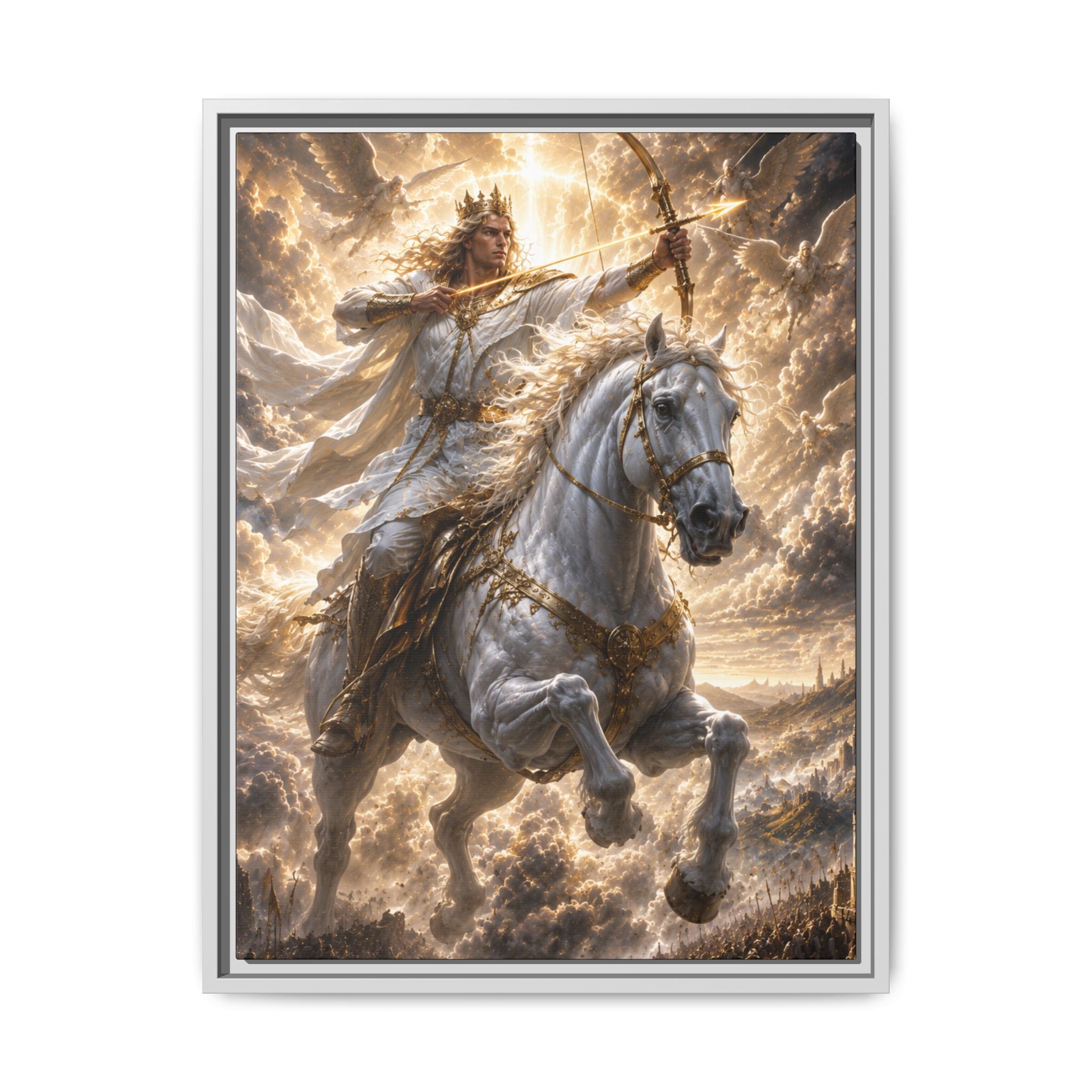 Mythic Warrior on White Steed — Fine Art Paper Print Wall Art