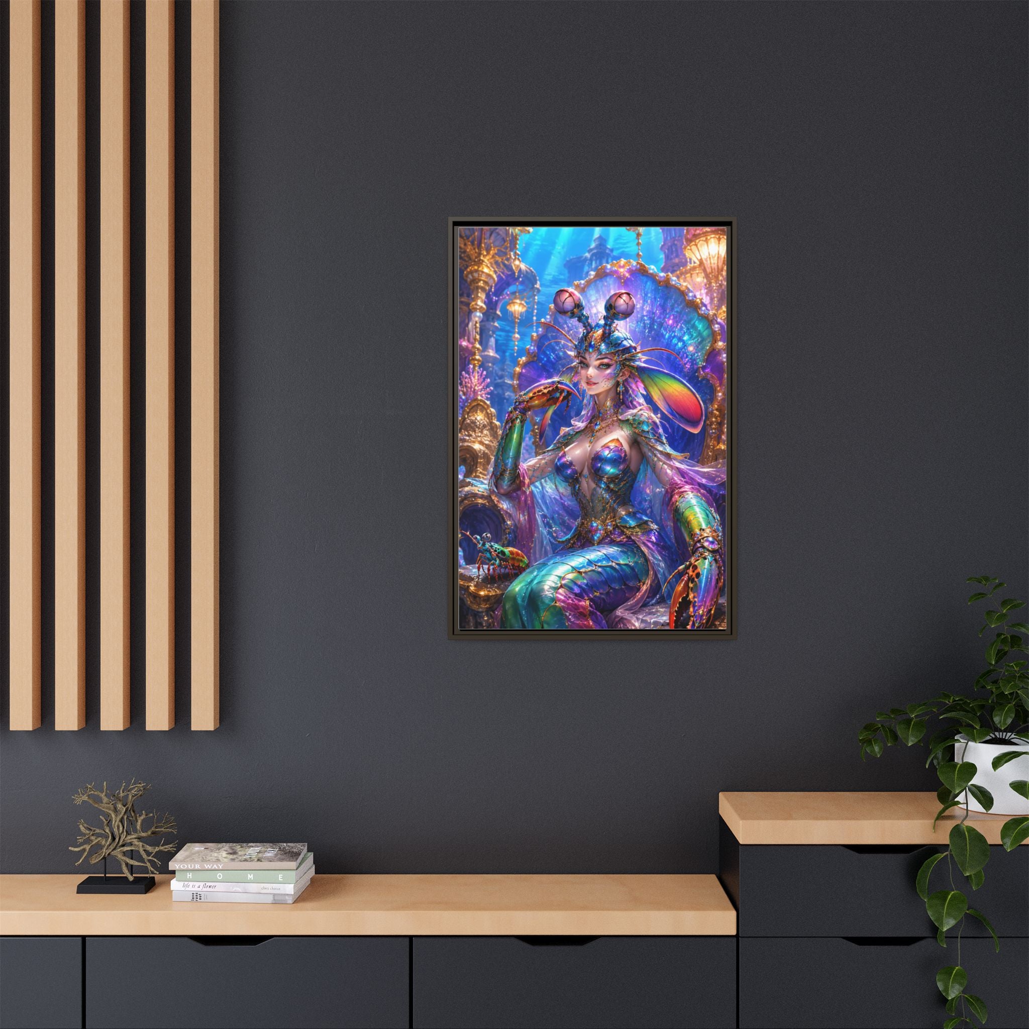 Mermaid Queen Framed Matte Canvas Art — Vibrant Fantasy Underwater Wall Decor