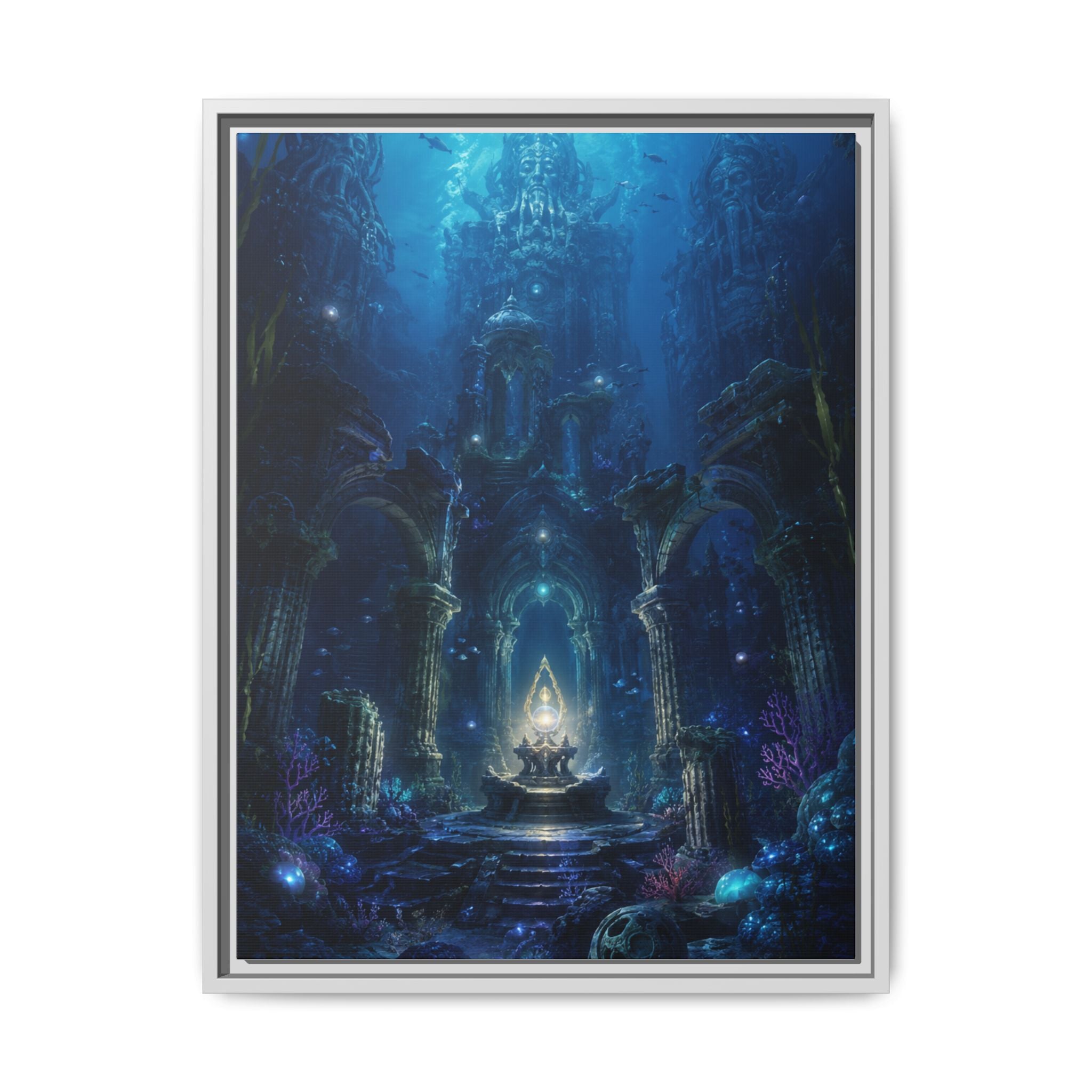 Framed Matte Canvas - Enchanted Underwater Temple Fantasy Art