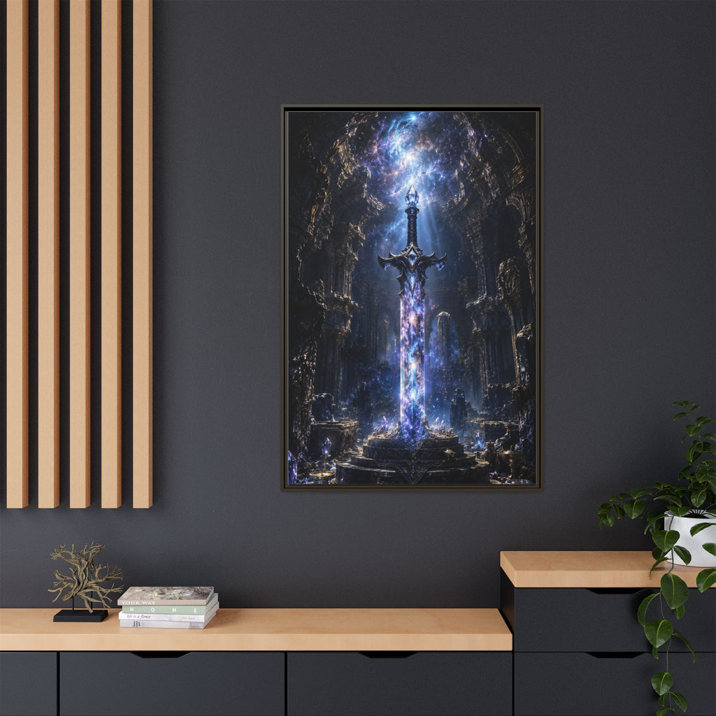 Framed Fantasy Sword Canvas — Mystical Glowing Blade Wall Art
