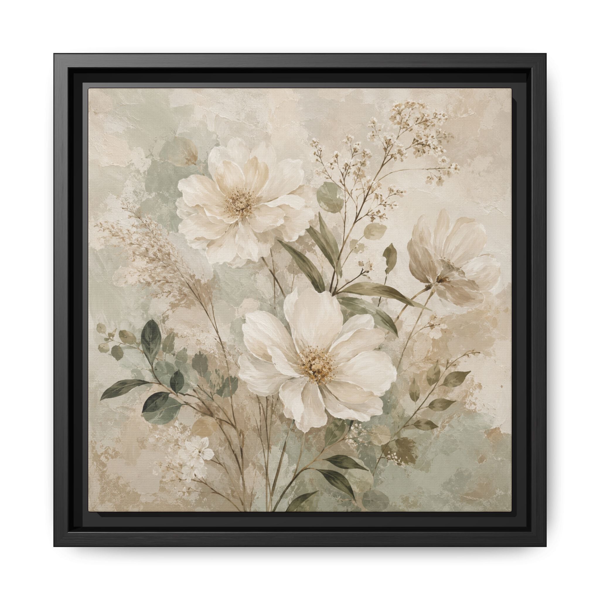 Neutral Watercolor Peony Print Framed Canvas | Floral Wall Art