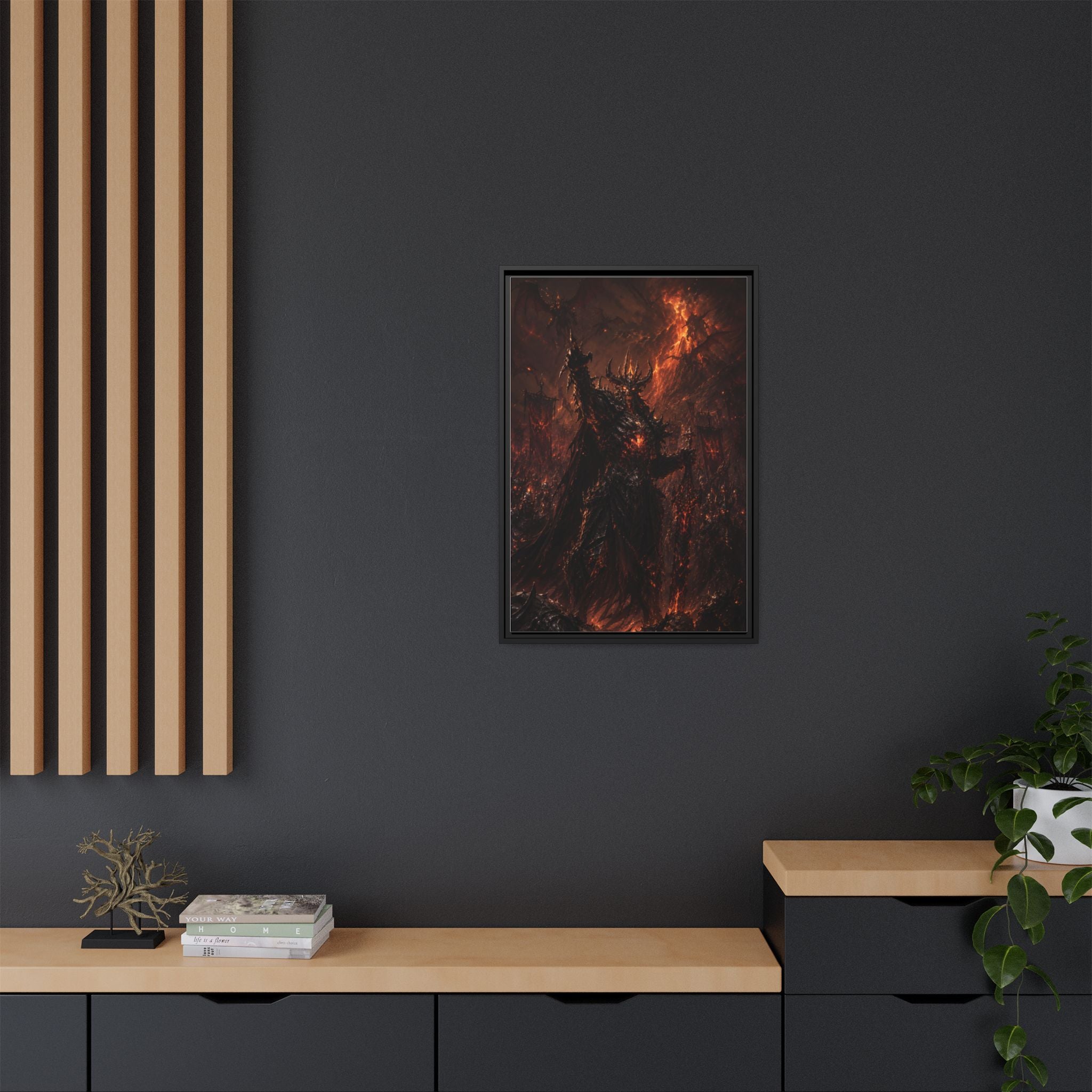 Framed Matte Canvas: Infernal Dark Lord Fantasy Wall Art